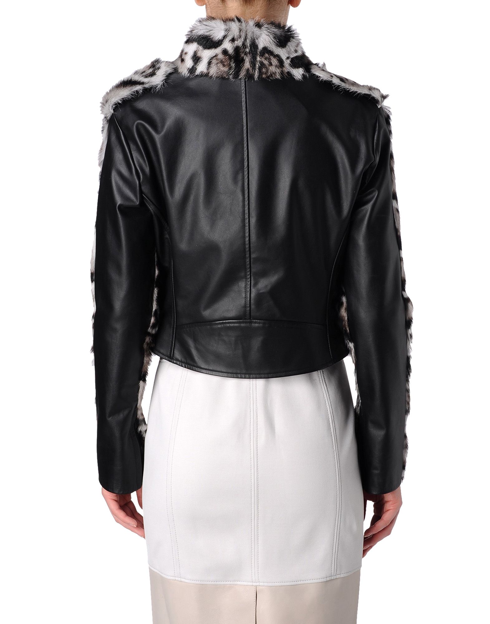 Christopher Kane Jaguar Leather And Fur Biker Jacket in Black/Grey ...
