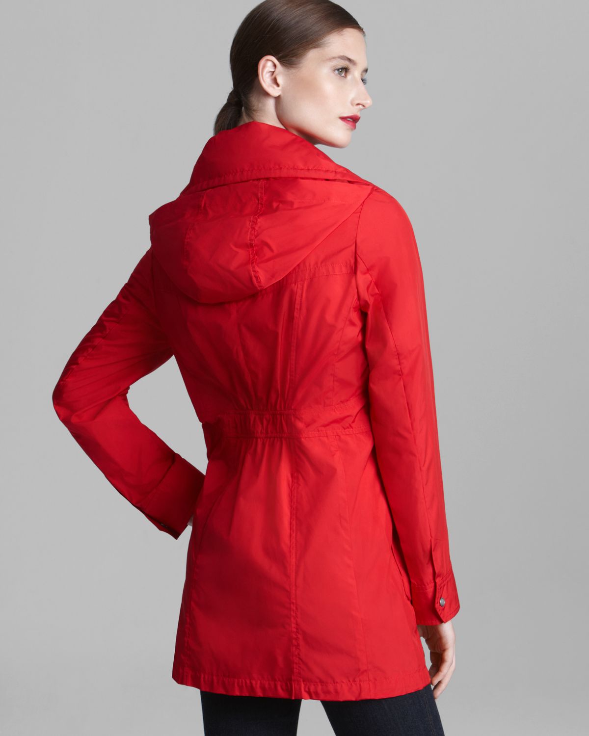Cole Haan Rain Coat Packable Hidden Hood in Red | Lyst