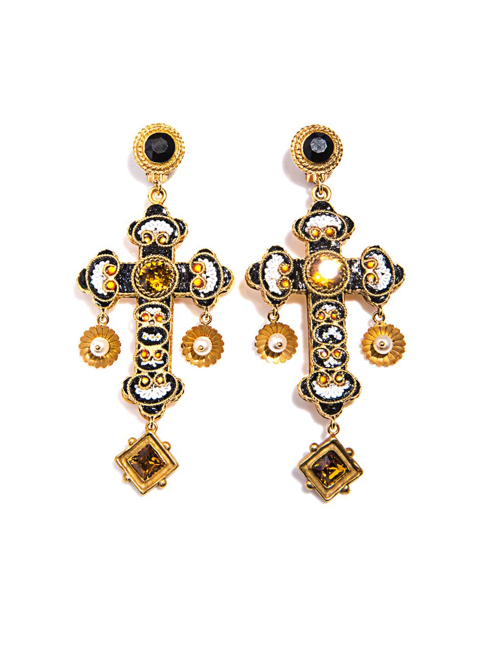 Dolce & Gabbana Filigree Cross Earrings in Metallic | Lyst
