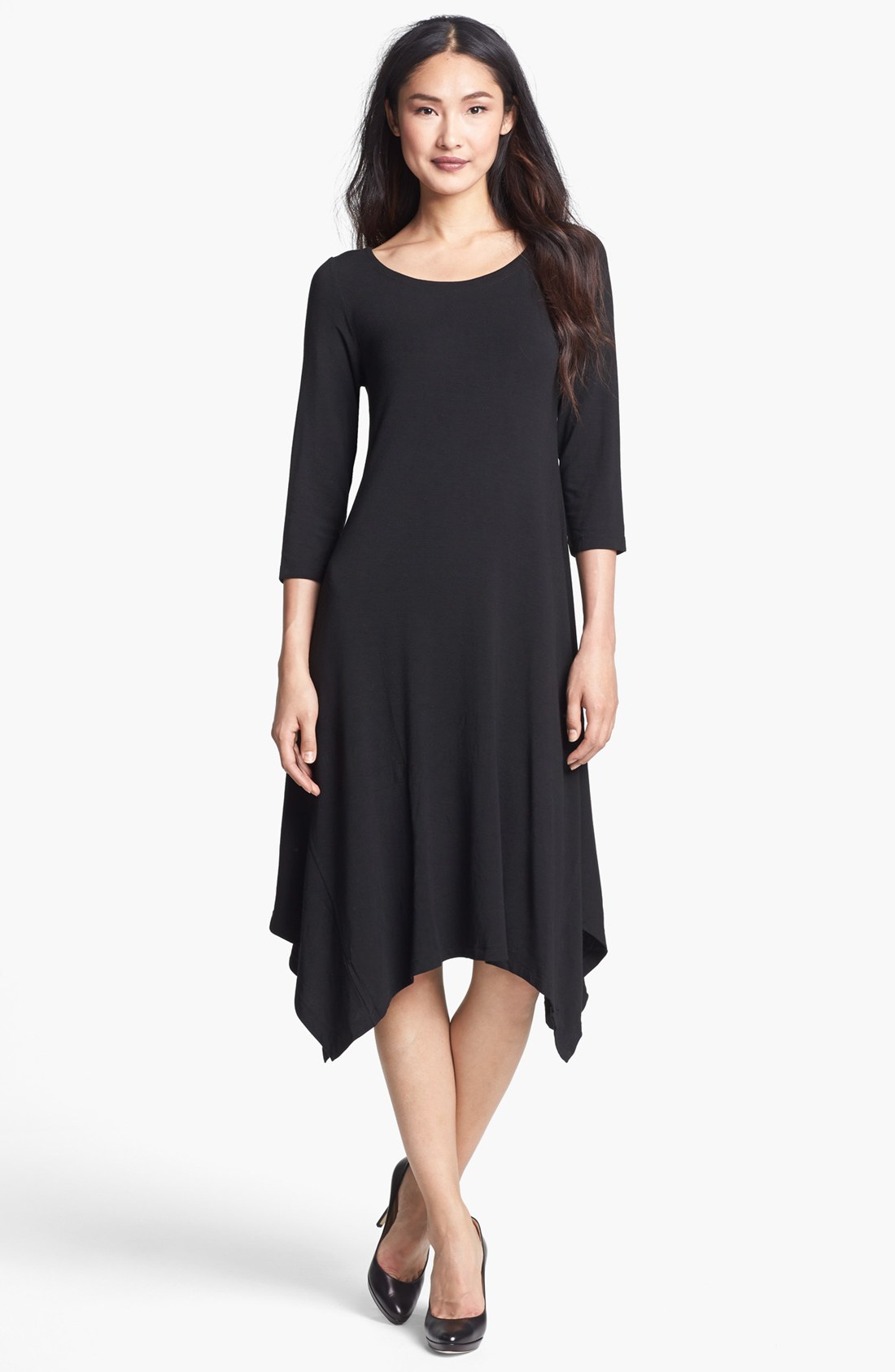 Eileen Fisher Asymmetrical Jersey Dress in Black | Lyst