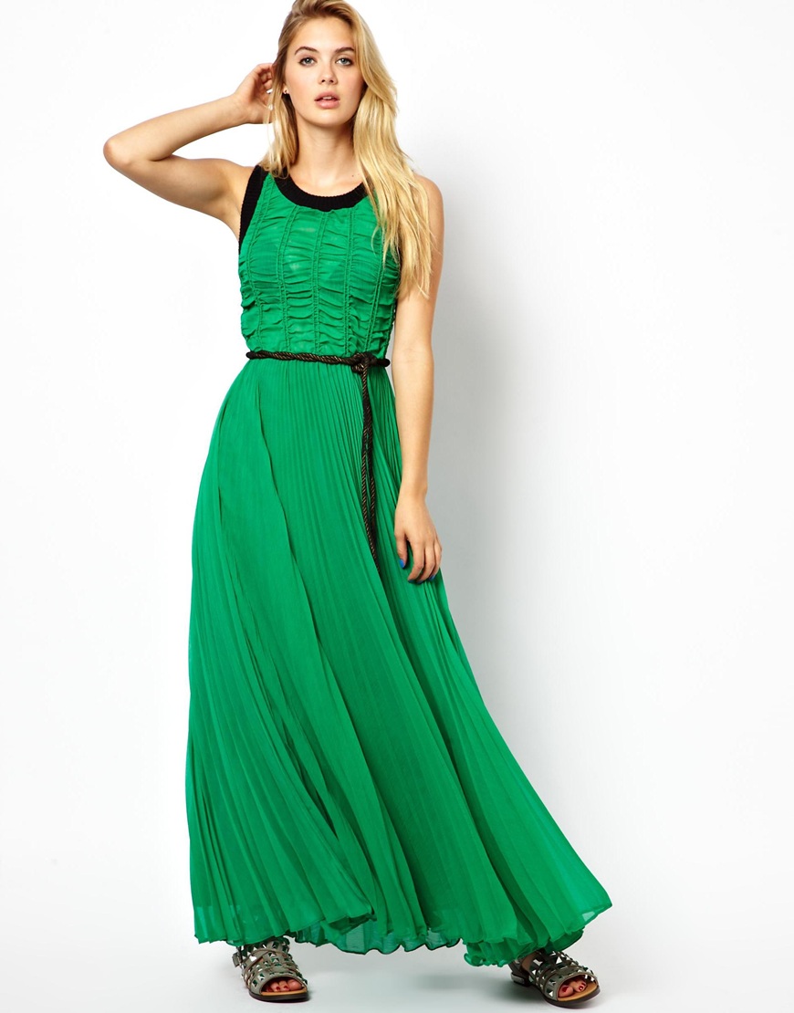 Manoush Stretch Pleated Maxi Dress in Green (Vert) | Lyst