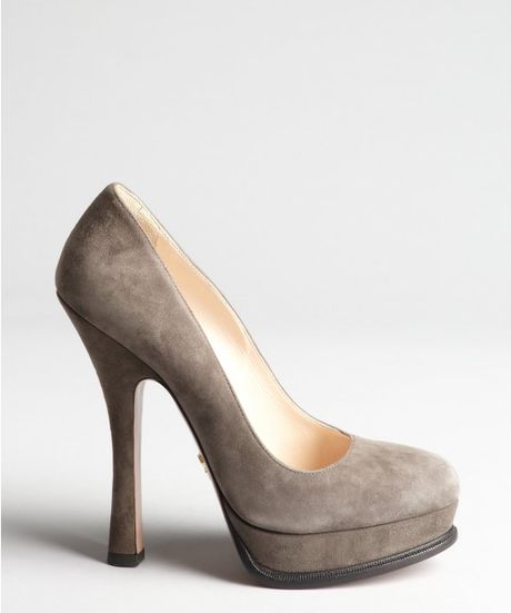Prada Grey Suede Platform Heels in Gray (grey) | Lyst