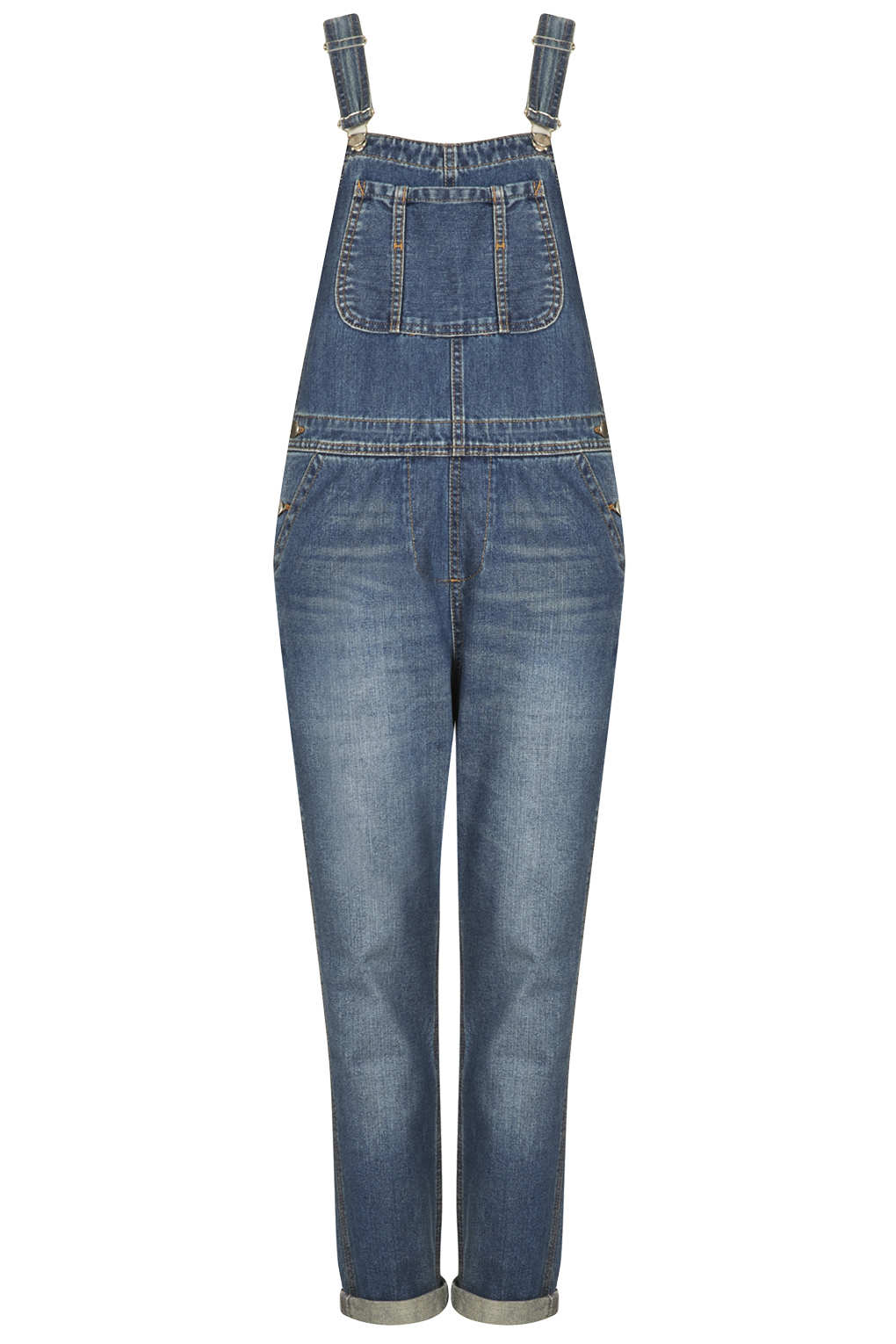 TOPSHOP Moto Vintage Denim Dungarees in Mid Stone (Blue ...