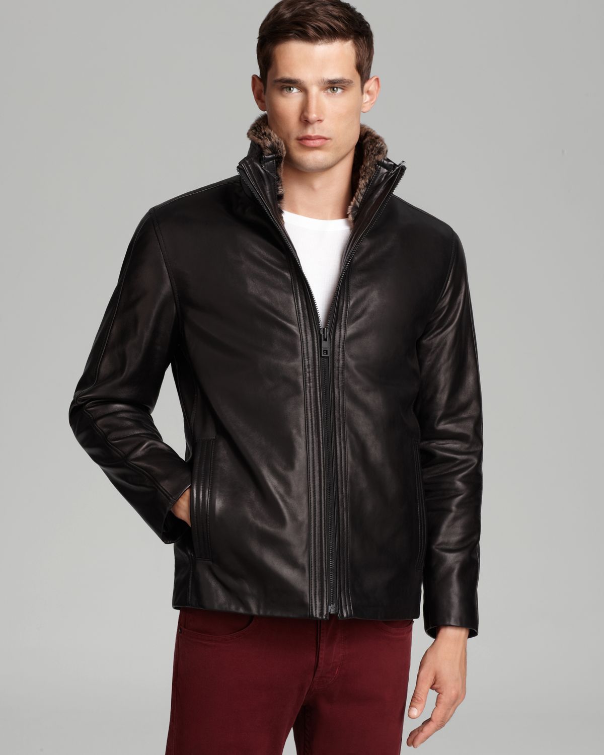 andrew marc fur lined leather jacket