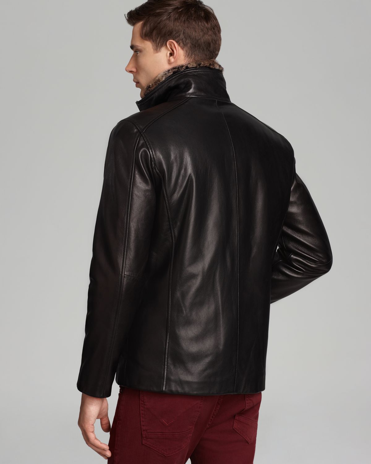 Mens Andrew Marc Cafe Select Leather Jacket With Rabbit Fur Lining Mens Andrew Marc Cafe Select Leather Jacket With Rabbit Fur Lining