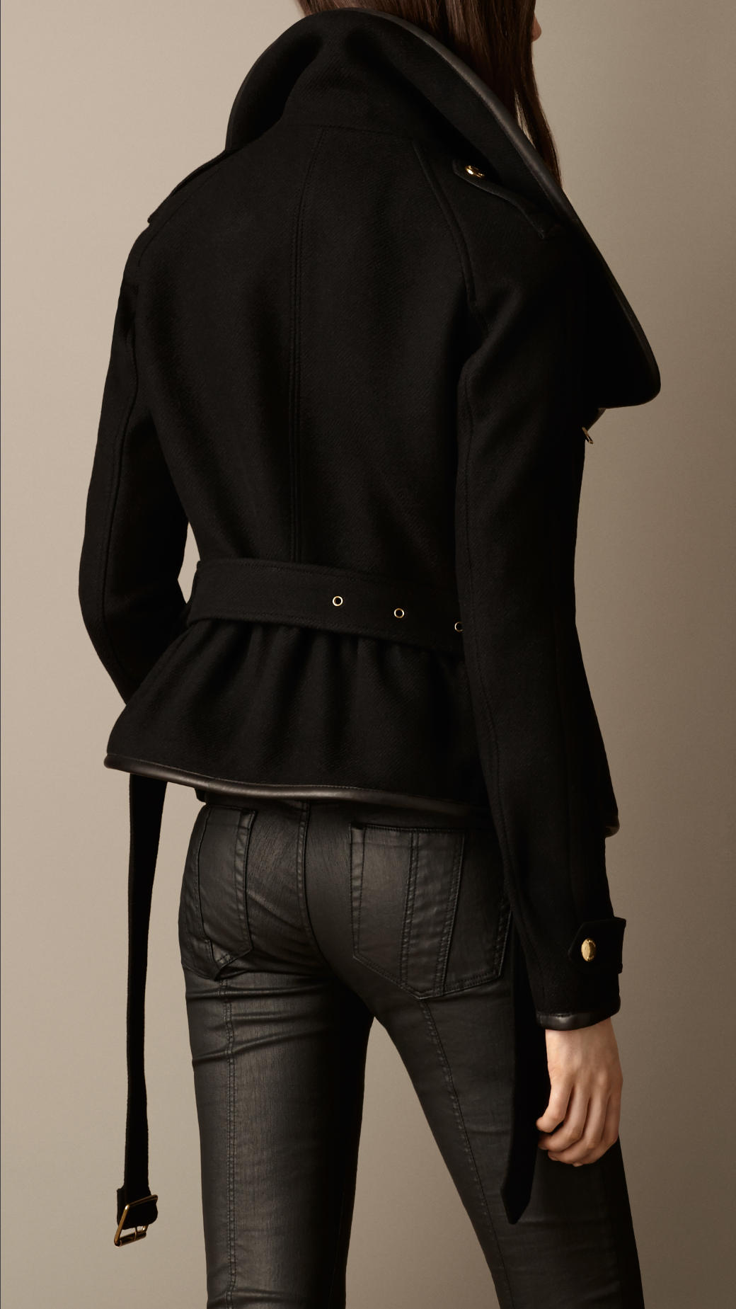 Lyst - Burberry Leather Trim Blanket Wrap Jacket in Black