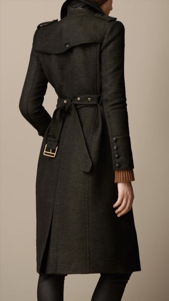 Burberry Long Wool Twill Trench Coat in Green (dark olive) | Lyst