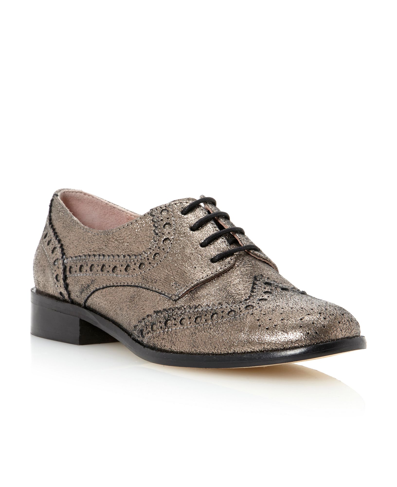 Dune Langbury-structured Lace Up Brogue Shoes in Gold (Pewter) | Lyst