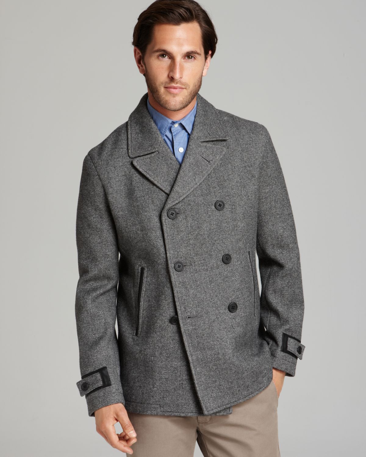 Elie Tahari Ben Wool Twill Pea Coat in Gray for Men (Grey) | Lyst