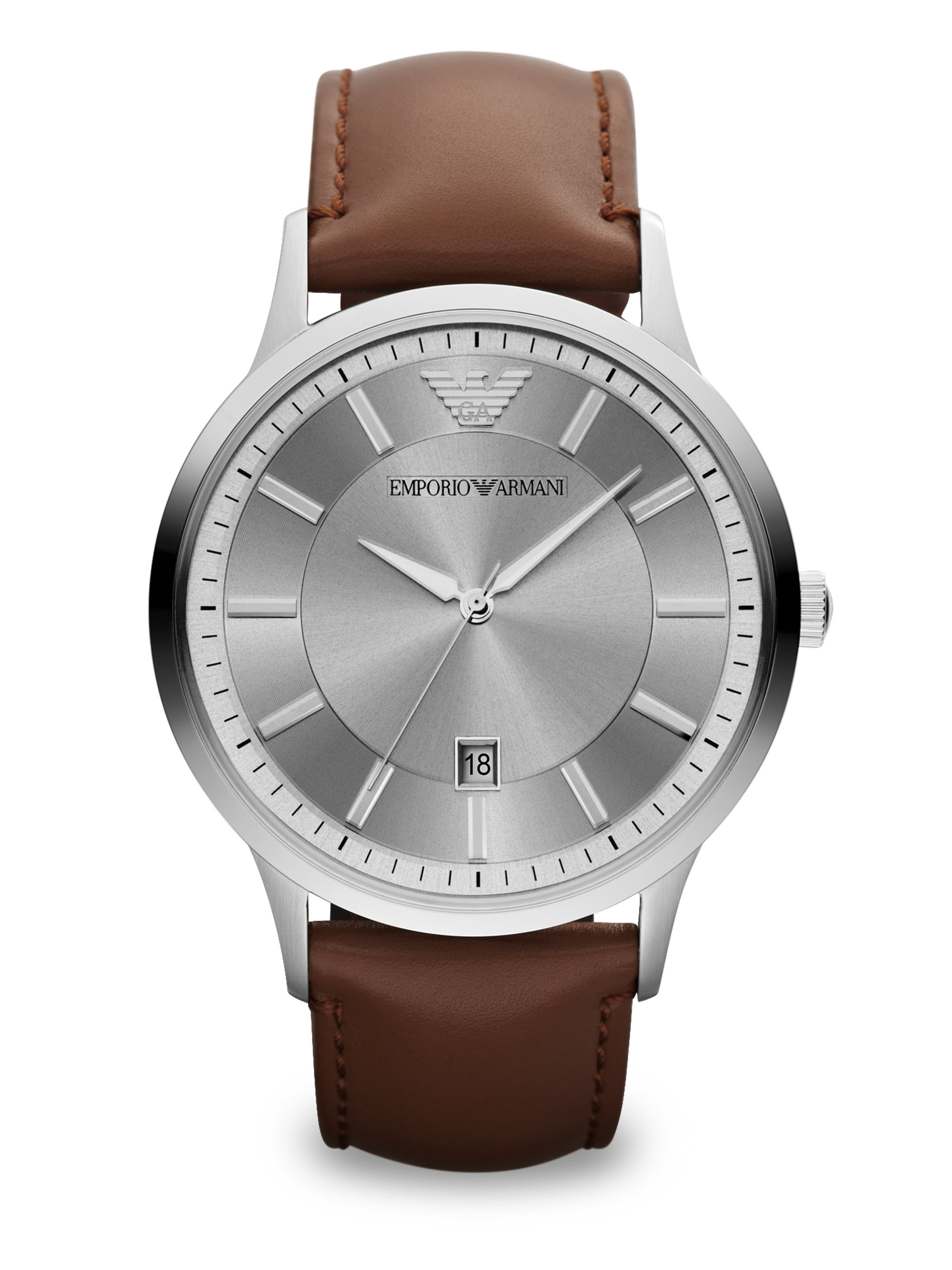 Emporio armani Polished Stainless Steel Watch in Brown Lyst