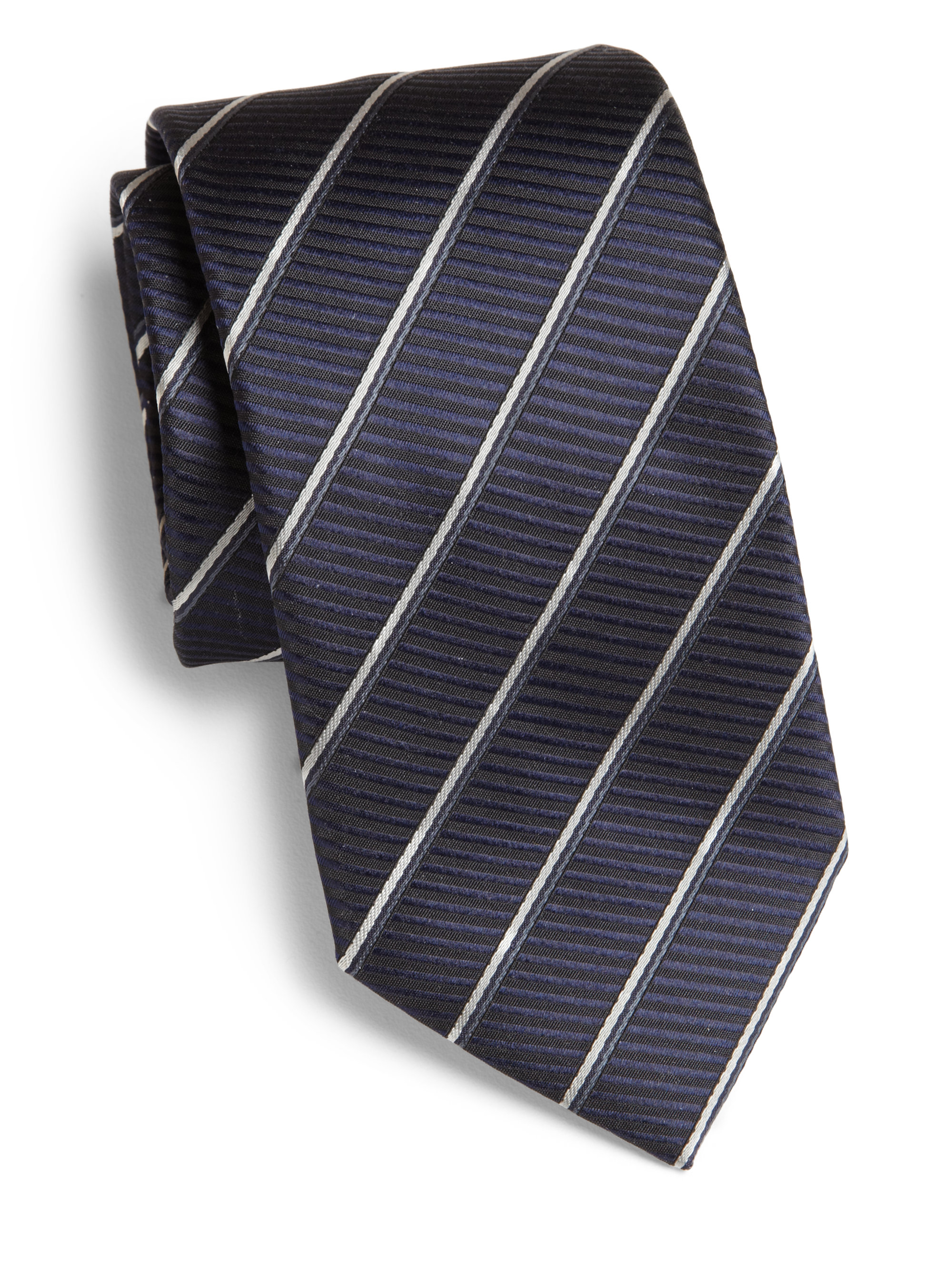 Giorgio Armani Thin Single Stripe Silk Tie in Marine Blue (Blue) for ...