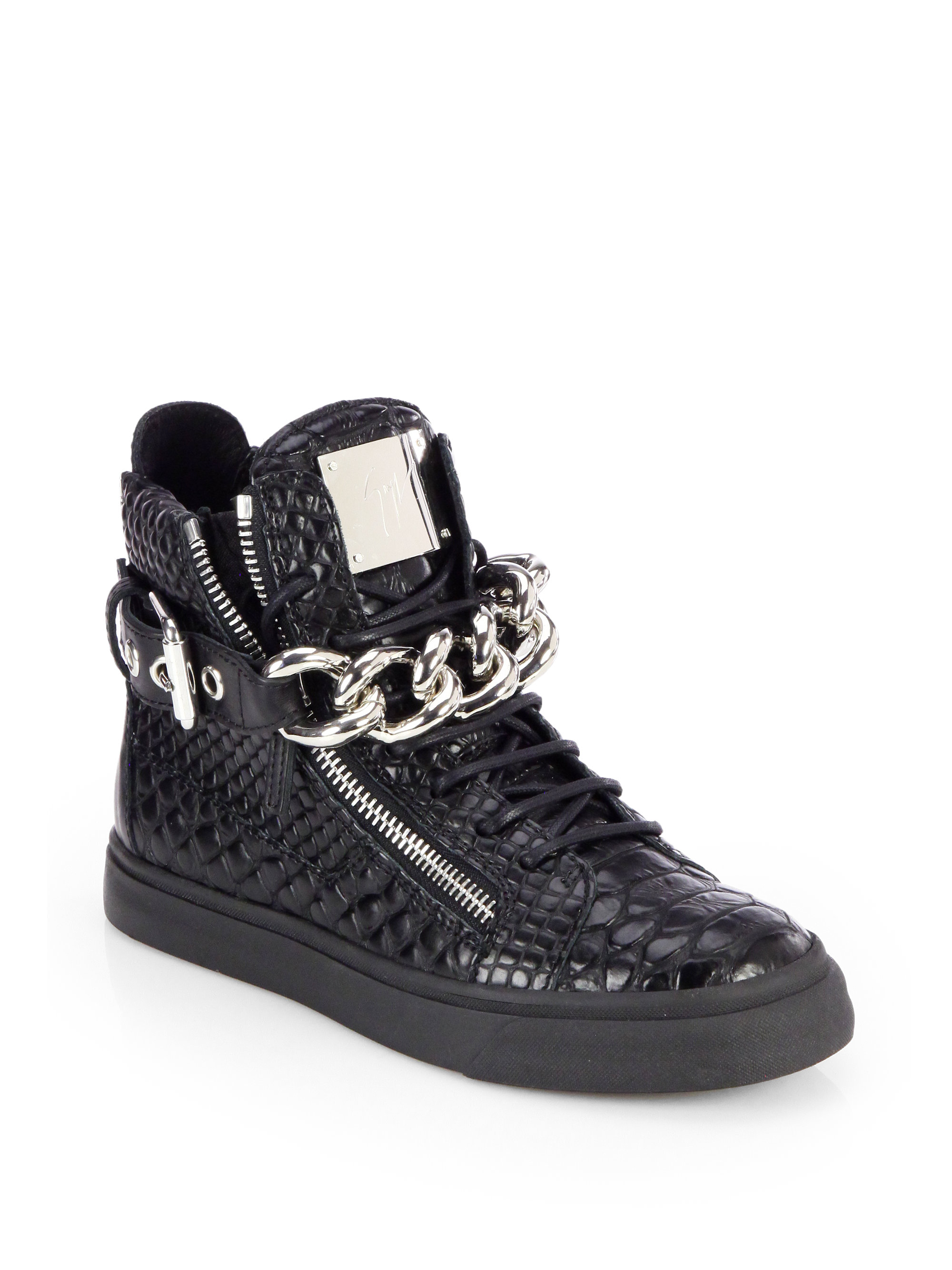 Giuseppe zanotti Crocodile embossed Leather Hightop Sneakers in Black ...