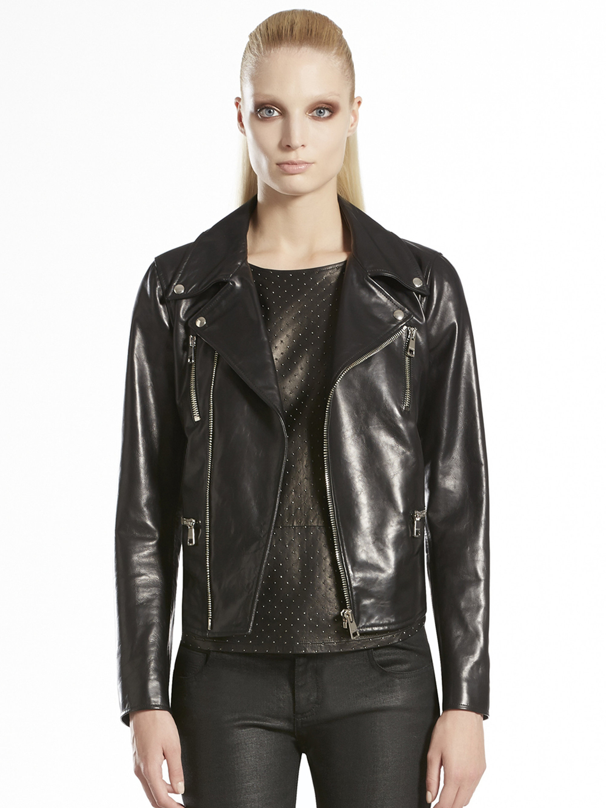 Lyst - Gucci Shiny Calf Leather Motorcycle Jacket in Black
