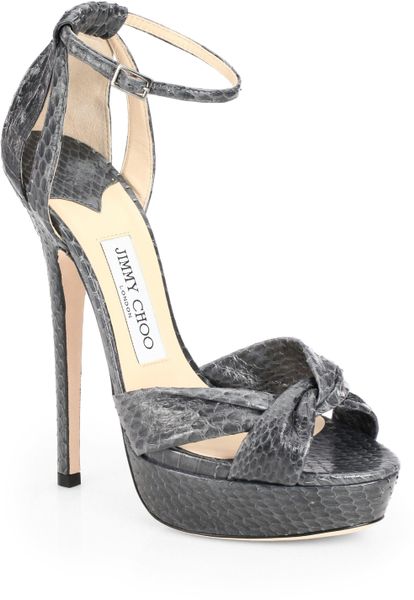 Jimmy Choo Greta Snakeskin Platform Sandals in Gray (SMOKE) | Lyst