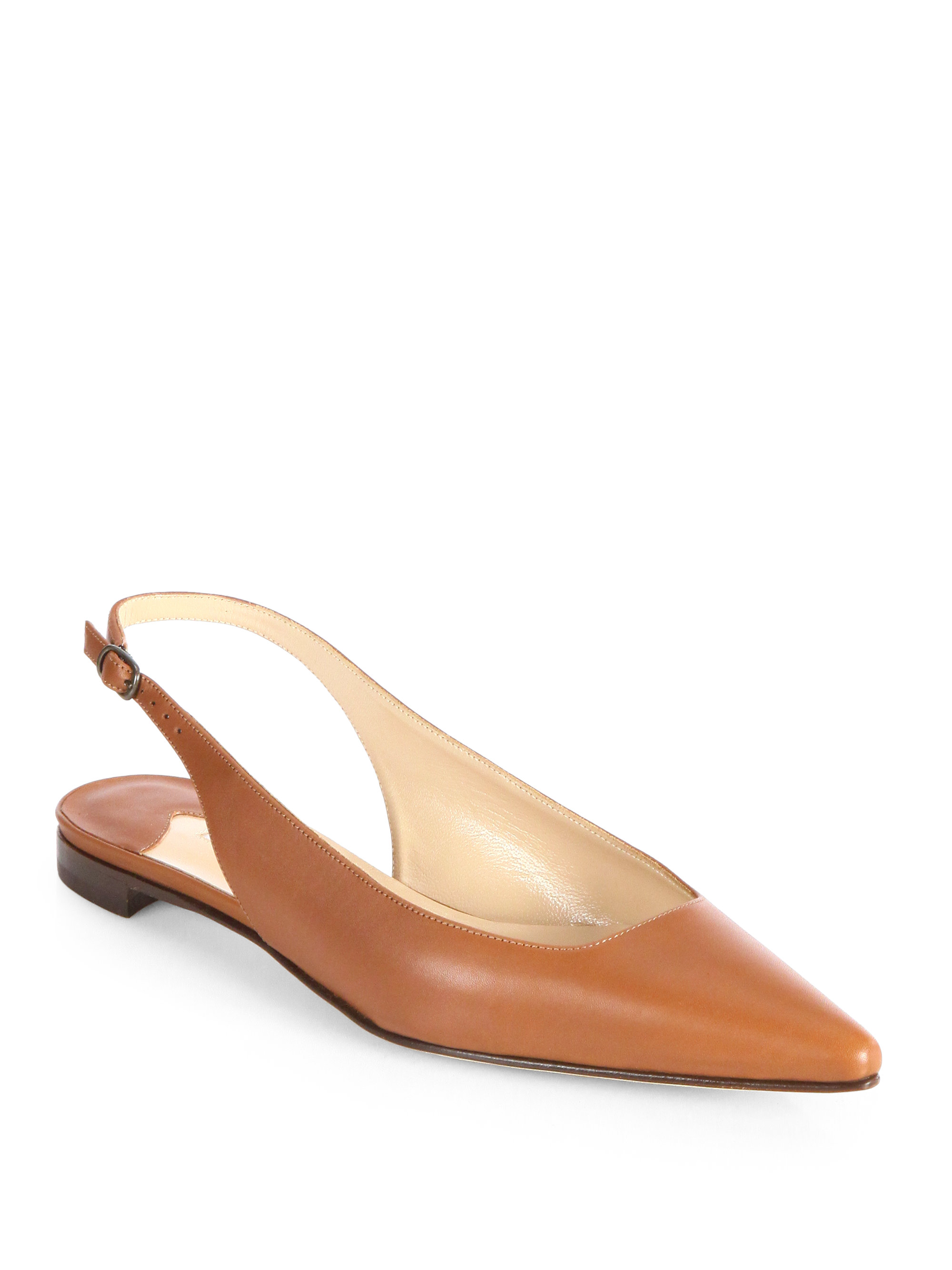 Manolo Blahnik Lestina Nappa Leather Slingback Flats in Brown | Lyst