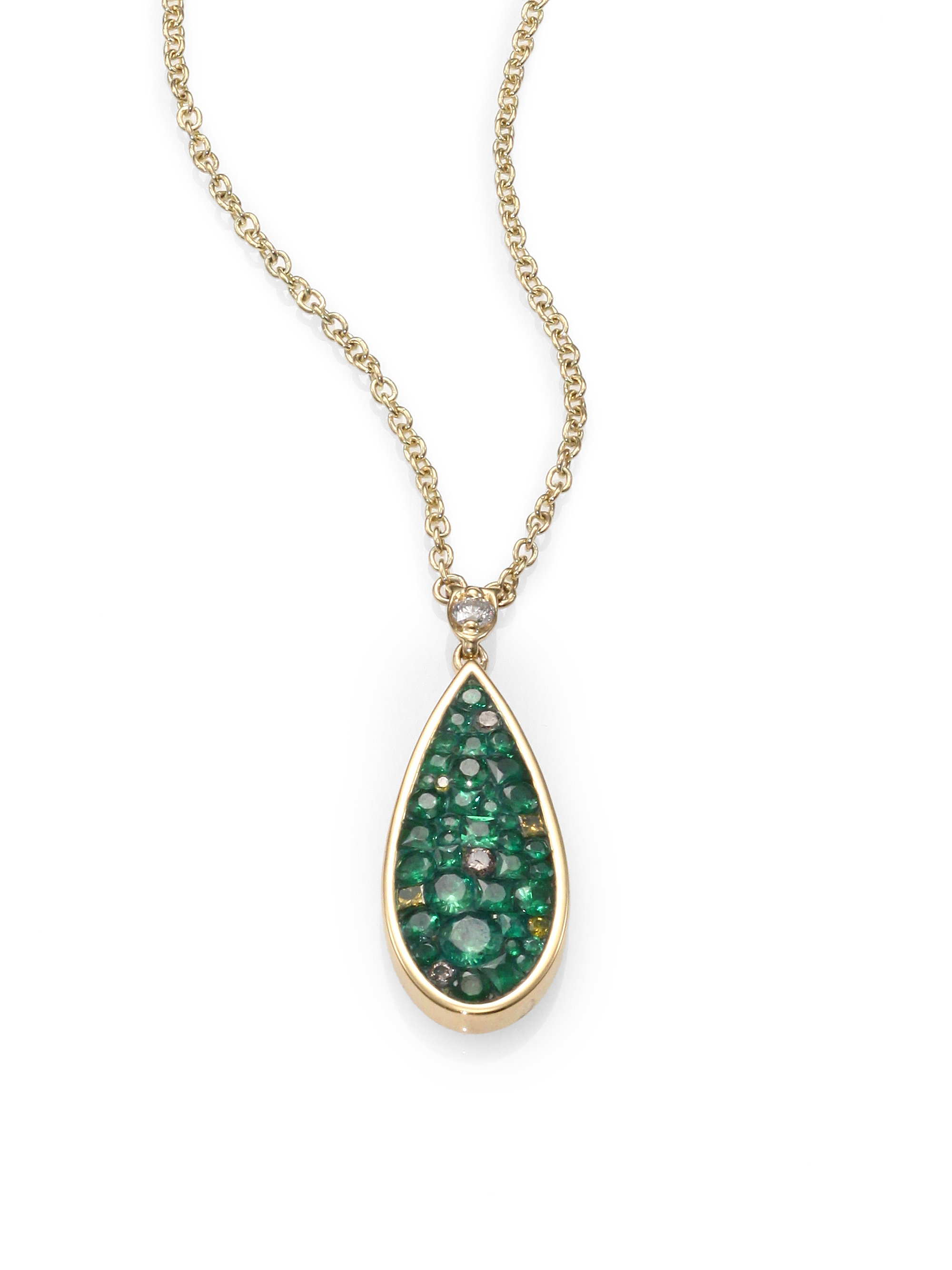 Plev Verde Tsavorite, Diamond & 18K Yellow Gold Teardrop Pendant