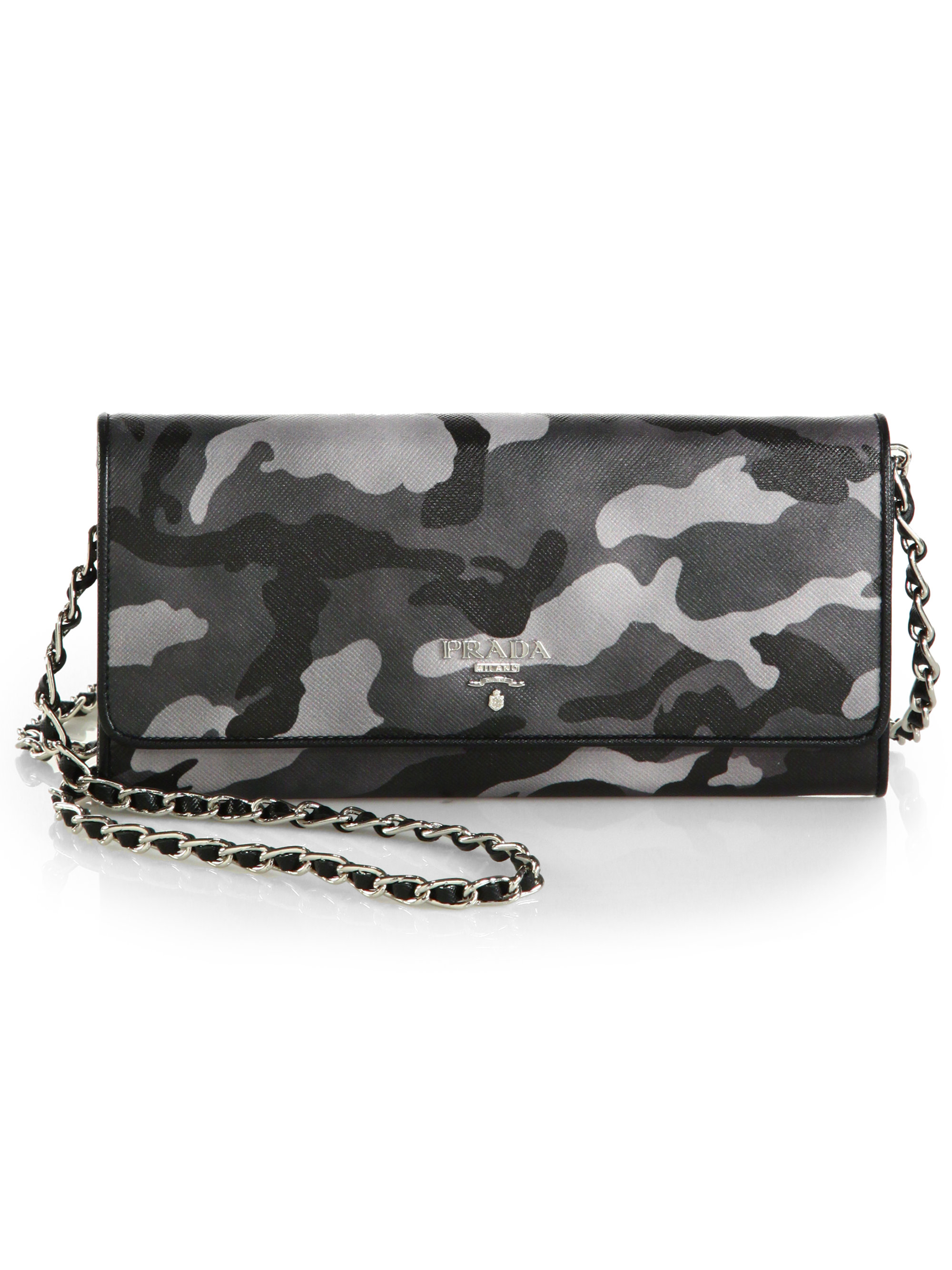 Prada Saffiano Bouquet Wallet On Chain in Gray (CAMOUFLAGE) | Lyst  