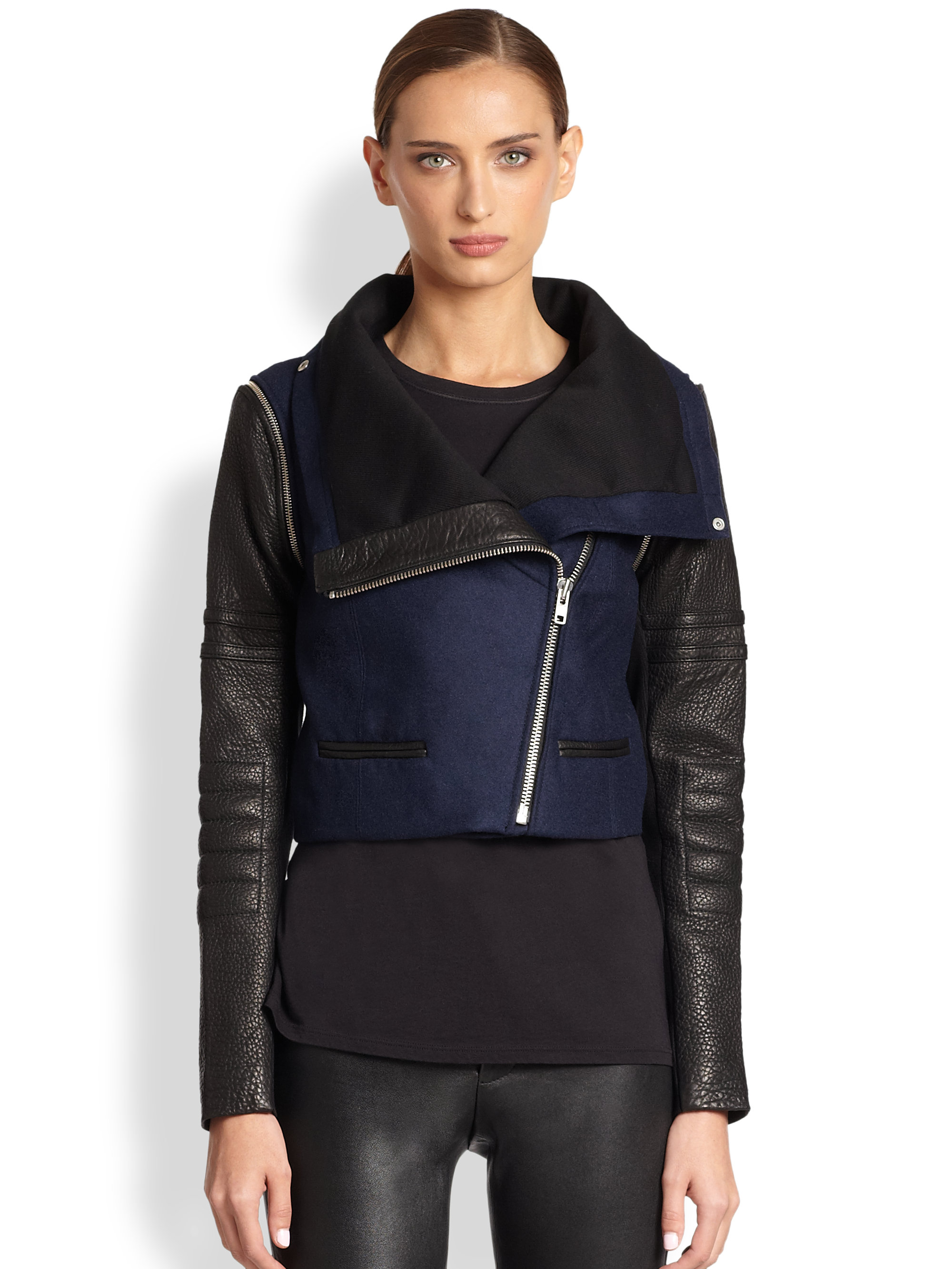 Yigal Azrouël Lambskin Leather Moto Jacket Cairoamani Com Yigal Azrouël Convertible Wool Leather Motorcycle Jacket In Black