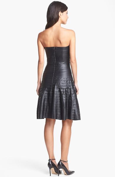Bcbgmaxazria Faux Leather Tiered Fit Flare Dress in Black | Lyst