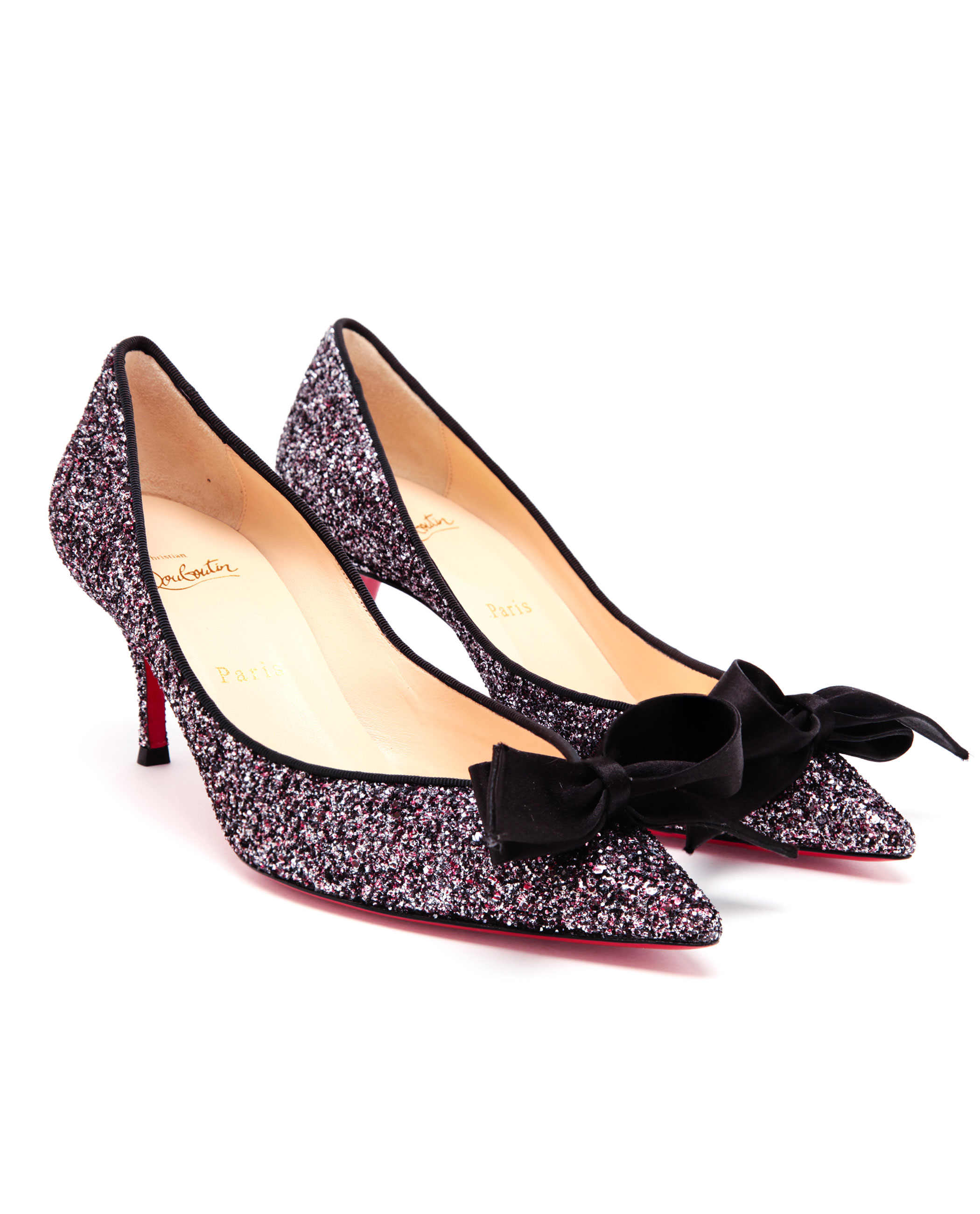 Christian Louboutin Gruotto Glitter Embellished Pointed Pumps in Purple