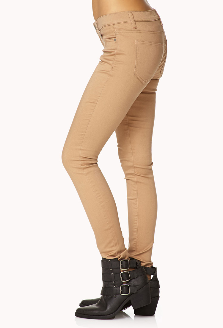 Forever 21 Everyday Twill Skinny Pants in Khaki (Natural) - Lyst