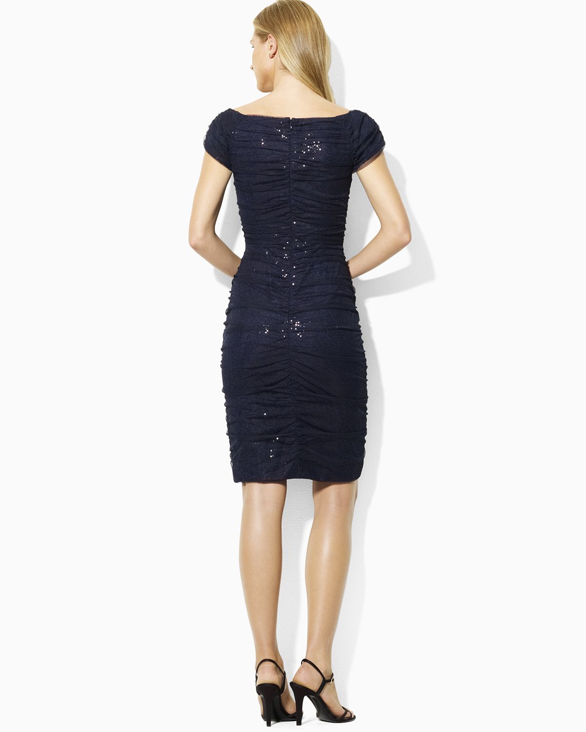 Ralph Lauren Short Sleeve Sequin Dress in Blue | Lyst