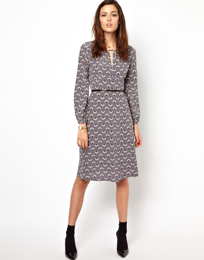 Orla Kiely Posey Print 70s Dress In Midi Length In Gray Lyst Orla Kiely Posey Print 70s Dress In Midi Length In Gray Lyst