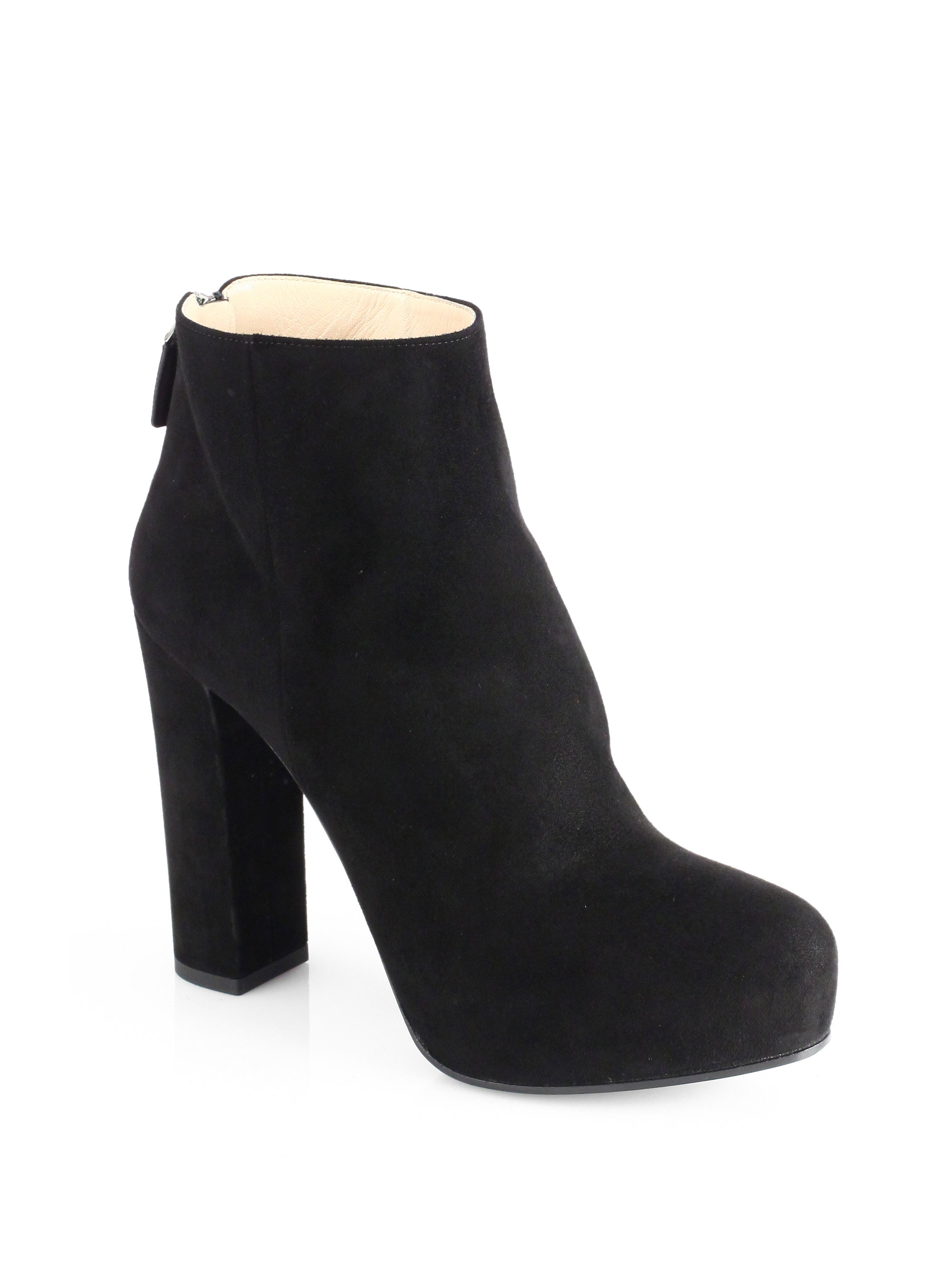 Prada Suede Backzip Platform Ankle Boots in Black | Lyst