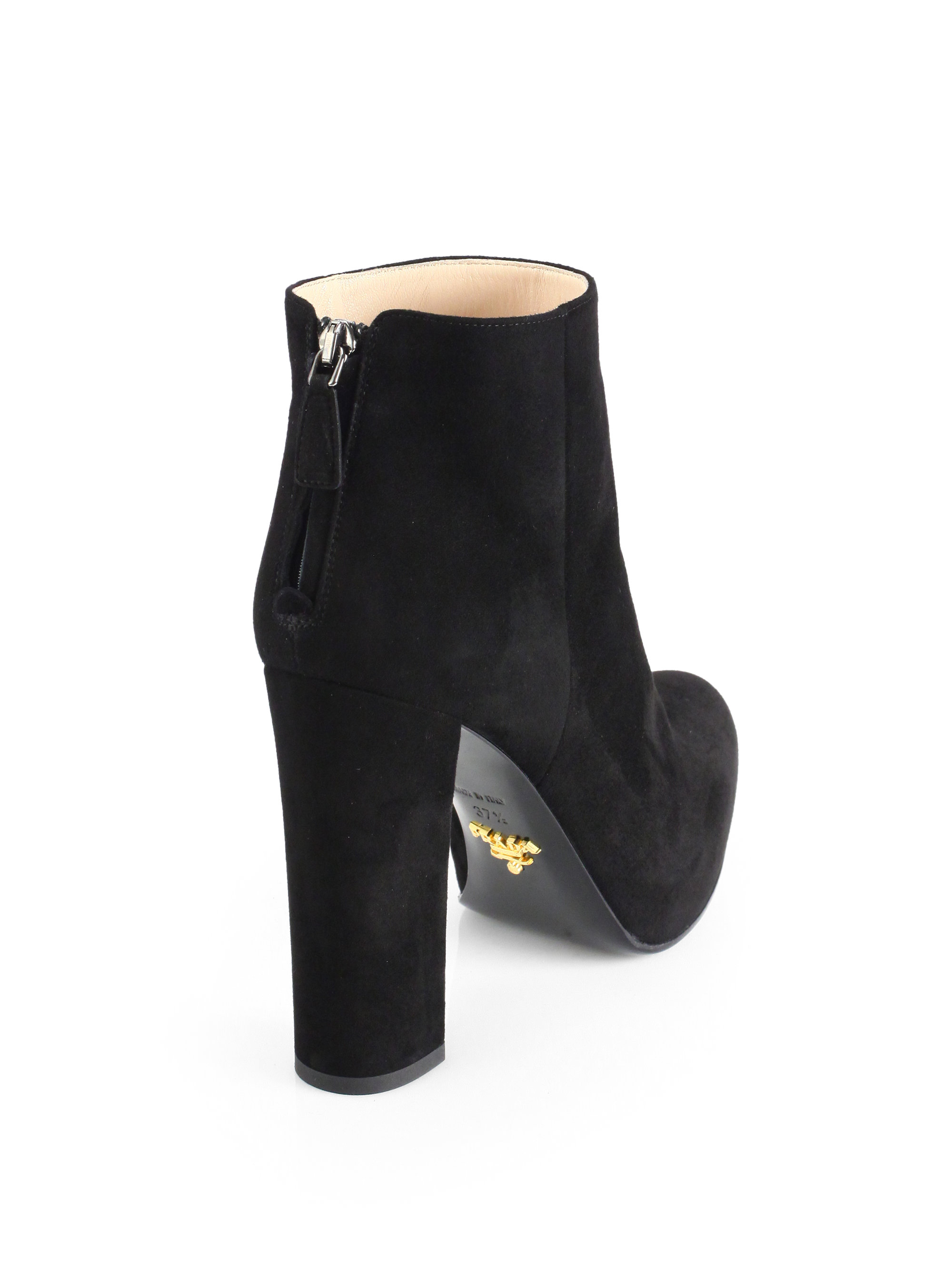 Prada Suede Backzip Platform Ankle Boots in Black | Lyst