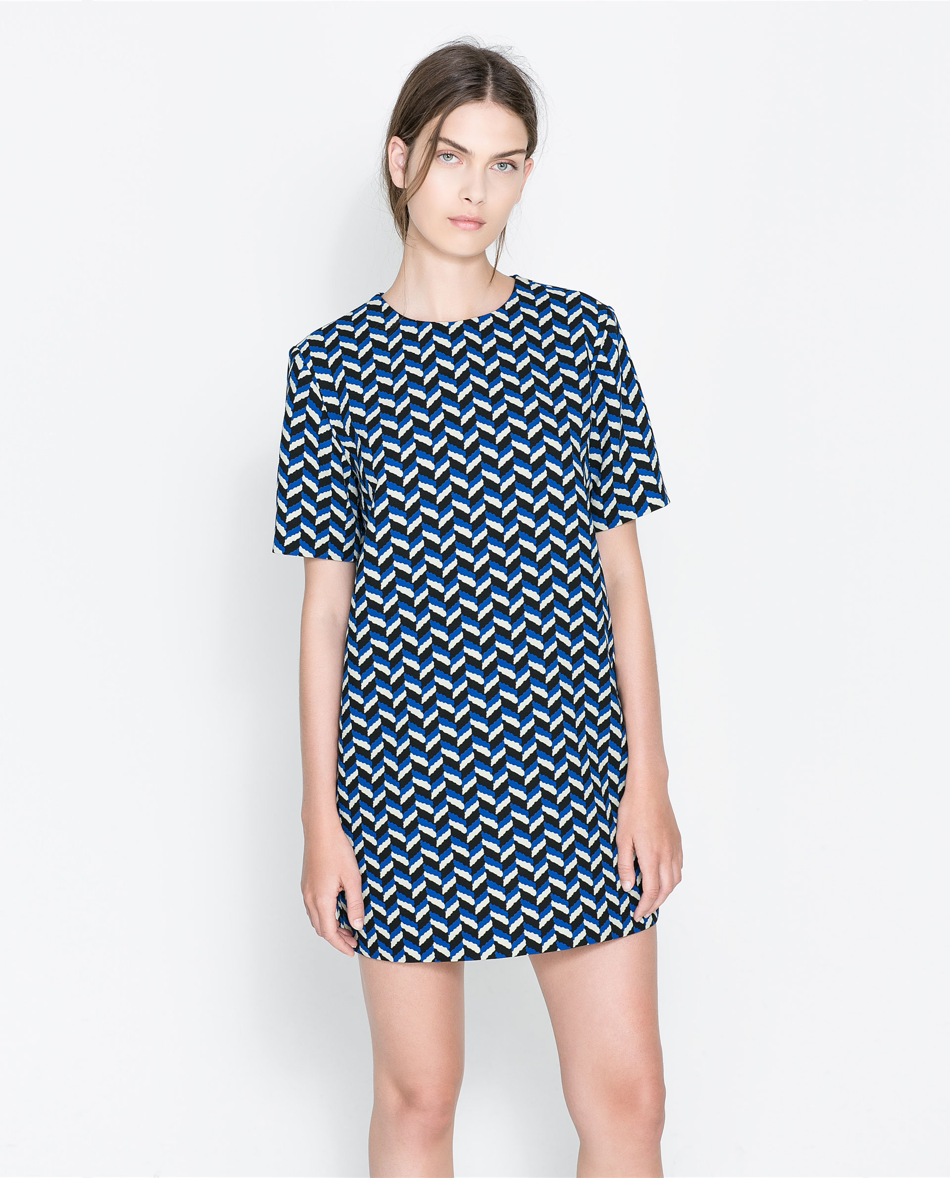 Zara Retro Printed Dress in Blue Lyst
