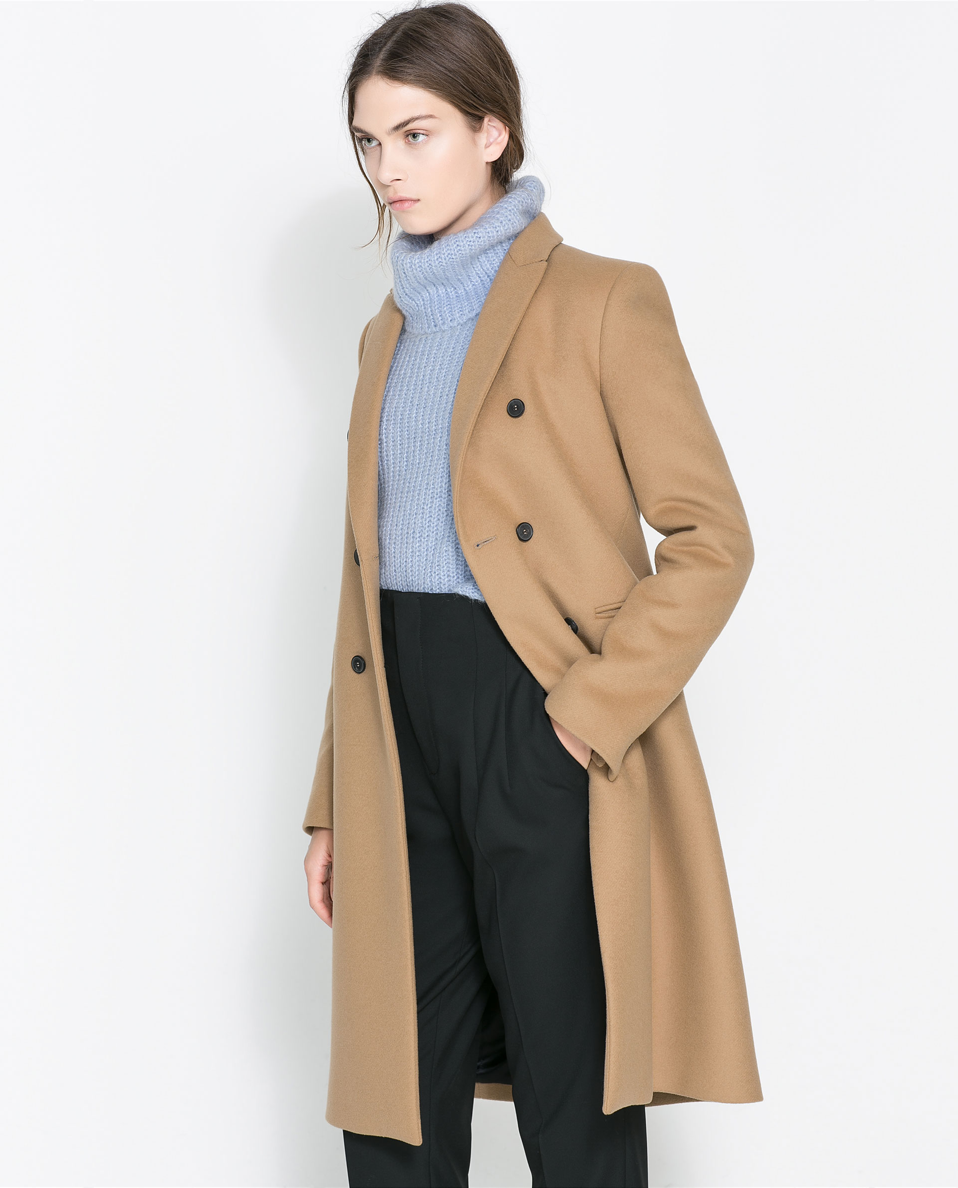 Zara Masculine Double Breasted Coat in Brown | Lyst