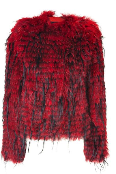 Balmain Rougeblack Fur Jacket in Red (black) | Lyst