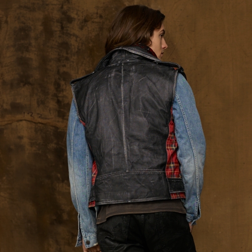 leather jacket with denim vest Kitche Mutfak Banyo