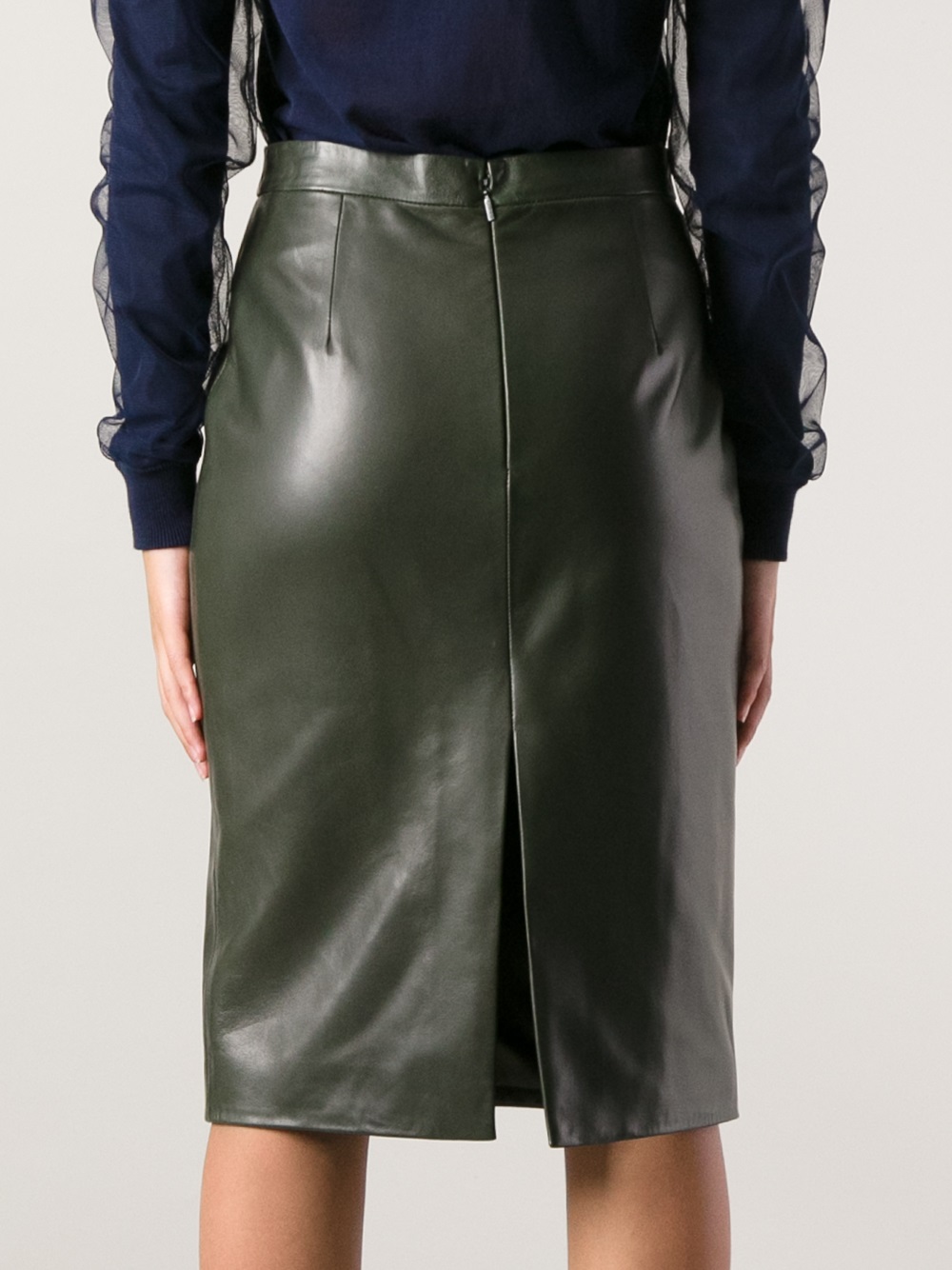 Gucci Gucci Leather Pencil Skirt in Green - Lyst