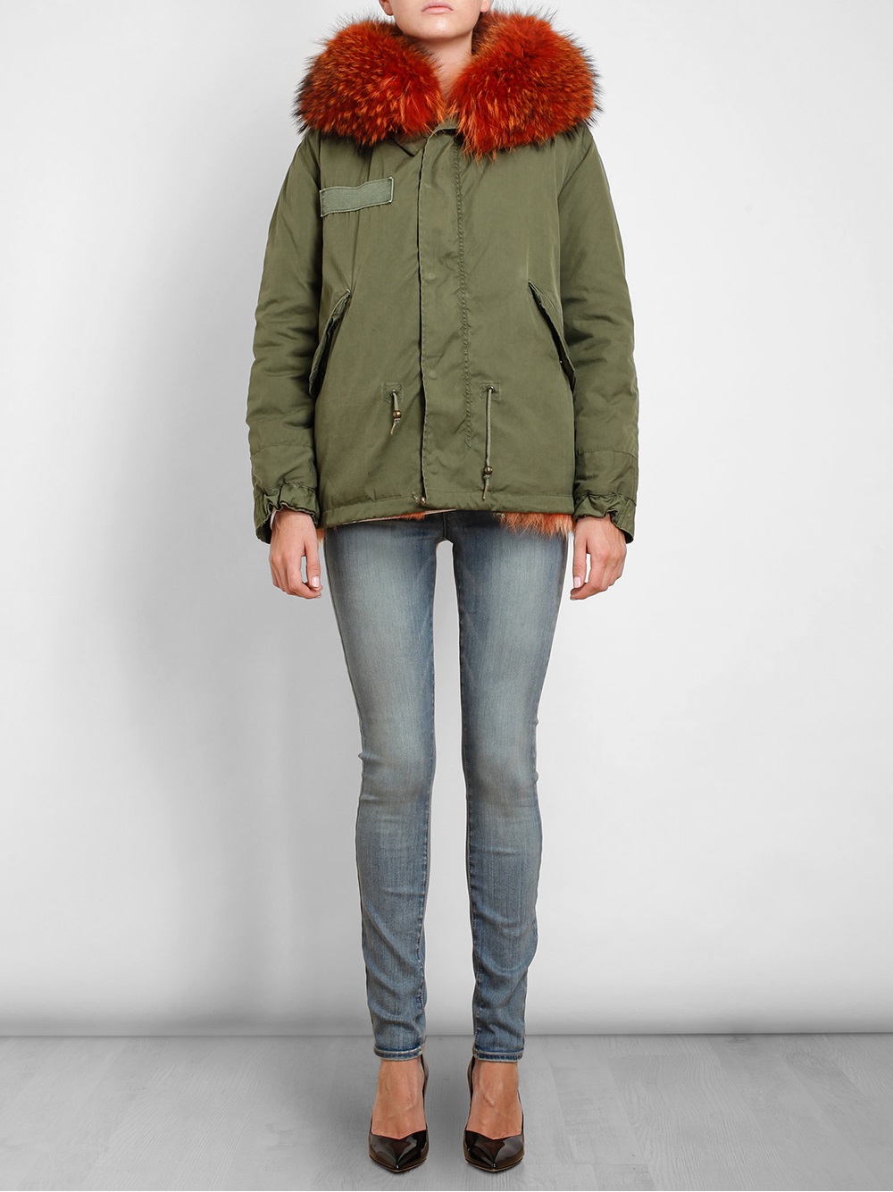 green parka orange lining