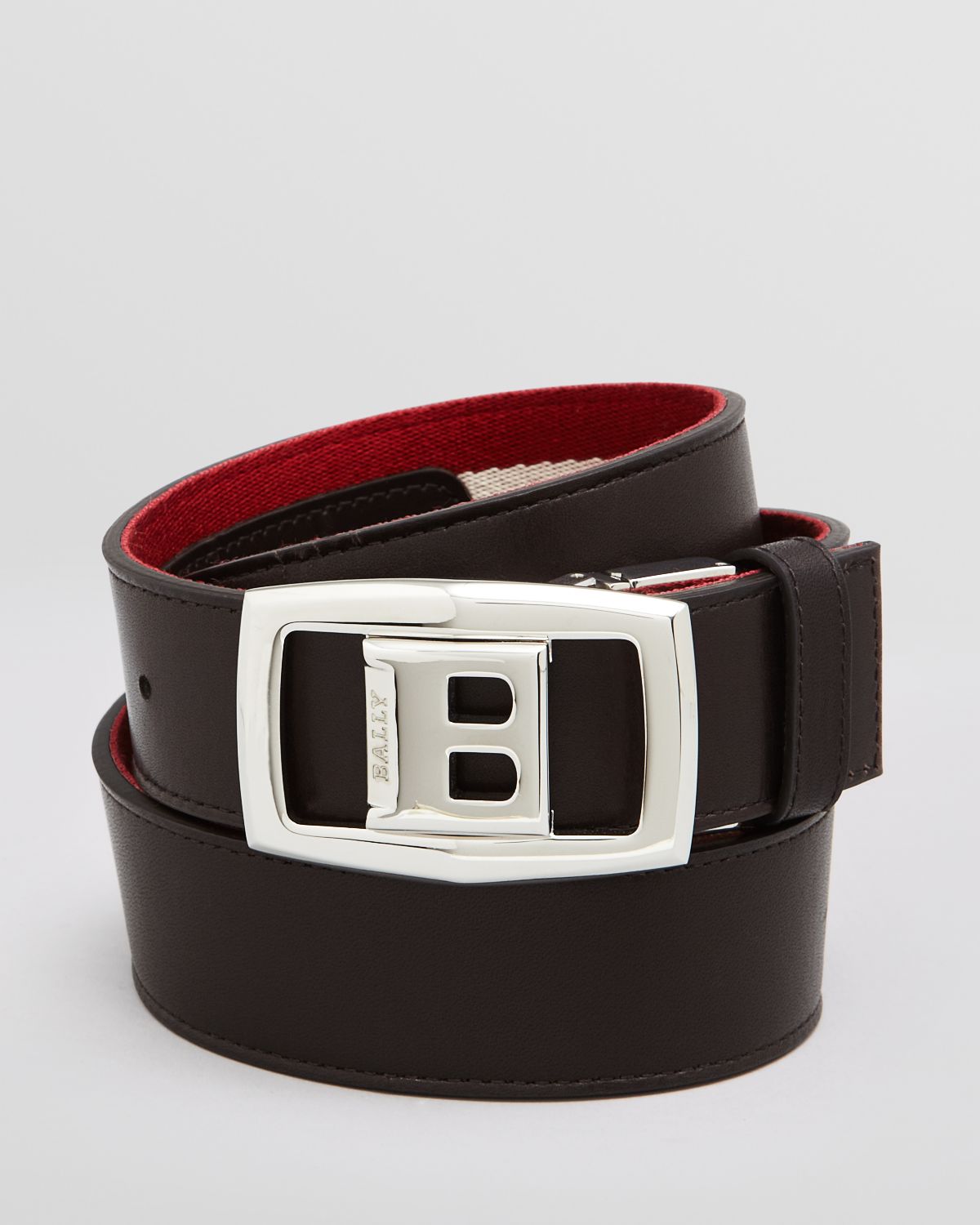 Bally Baldek Buckle Reversible Fabric Belt in Chocolate/Red/Beige ...