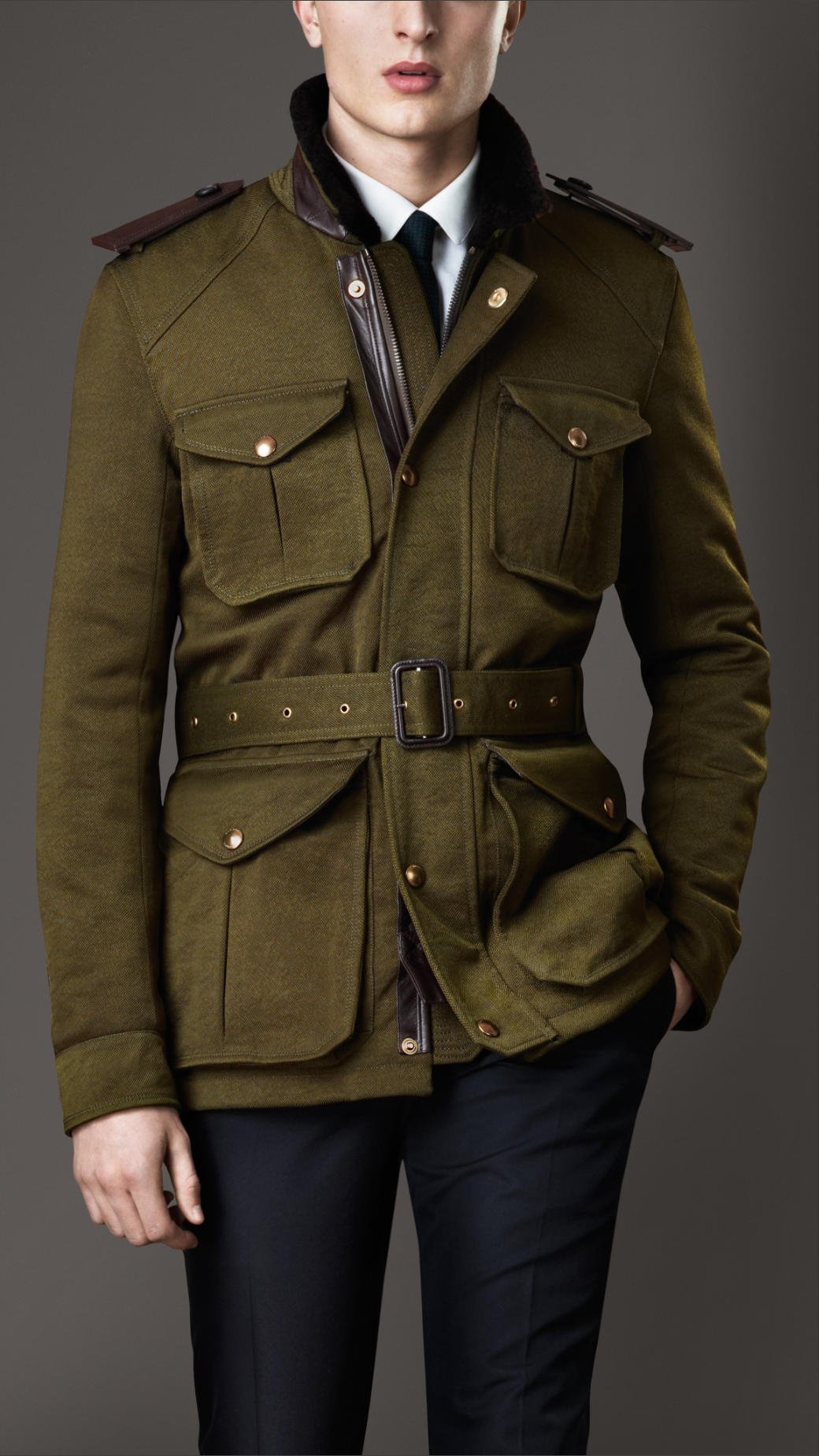 Wanorde over riem Burberry Shearling Collar Field Jacket with Warmer in Green for Men | Lyst