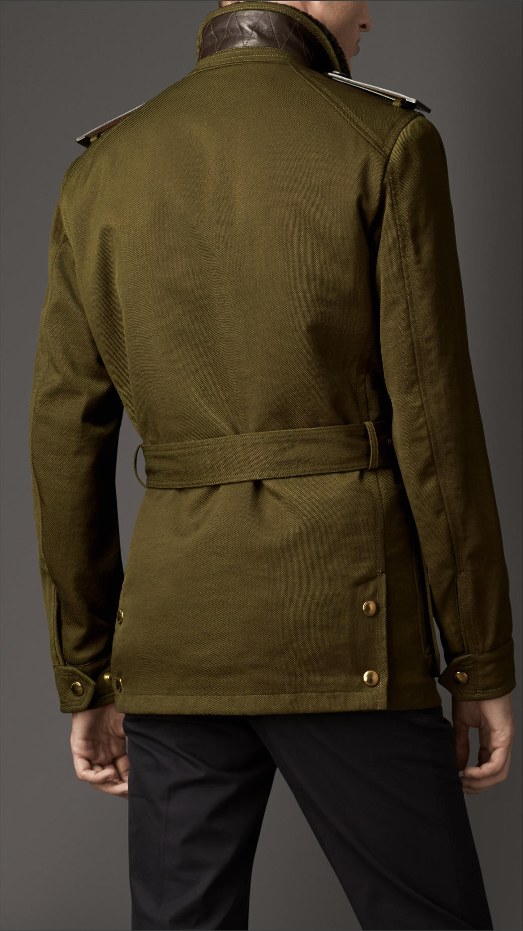 Burberry Shearling Collar Field Jacket with Warmer in Military Green