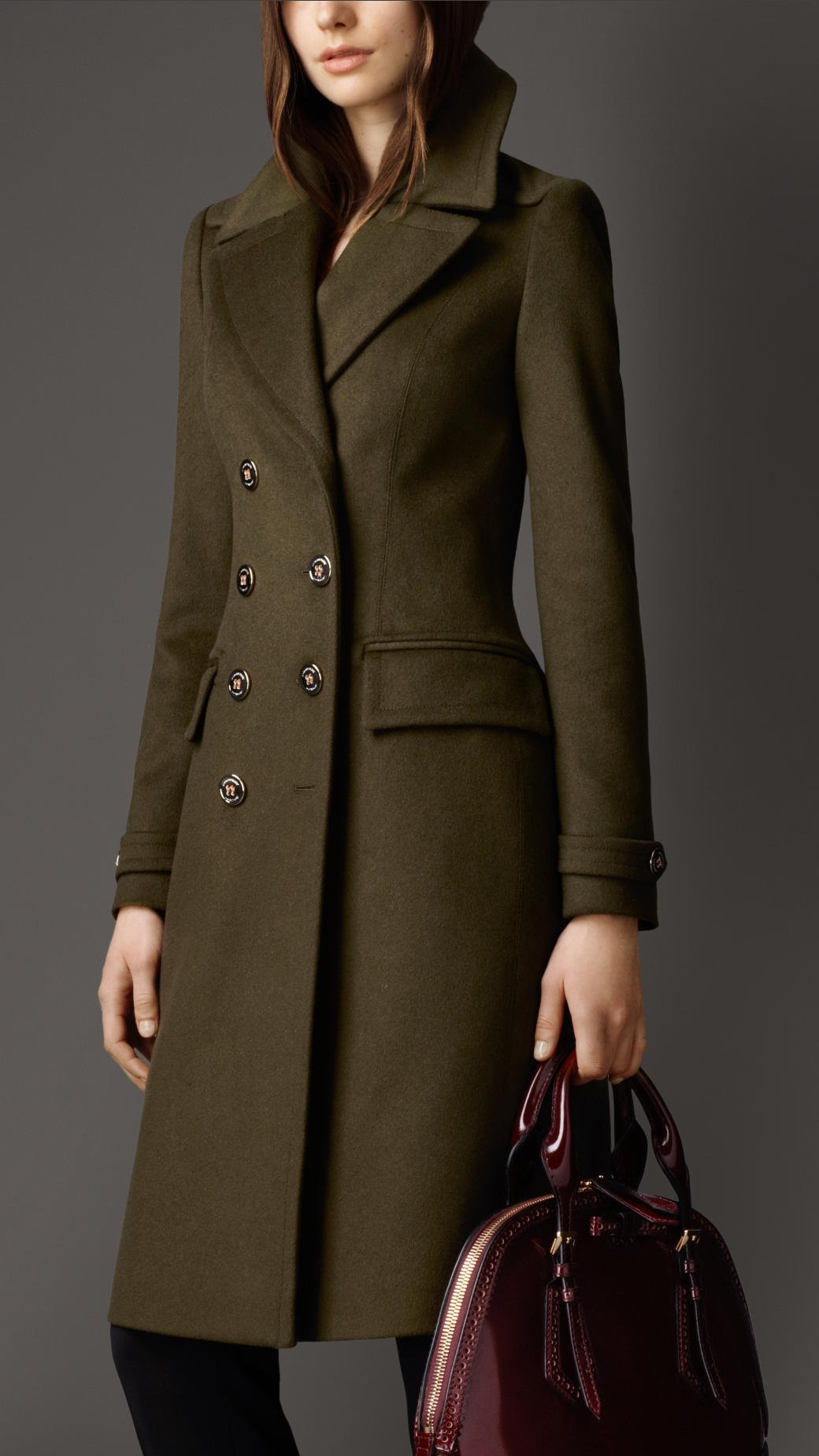 Burberry Wool Cashmere Military Coat in Green | Lyst