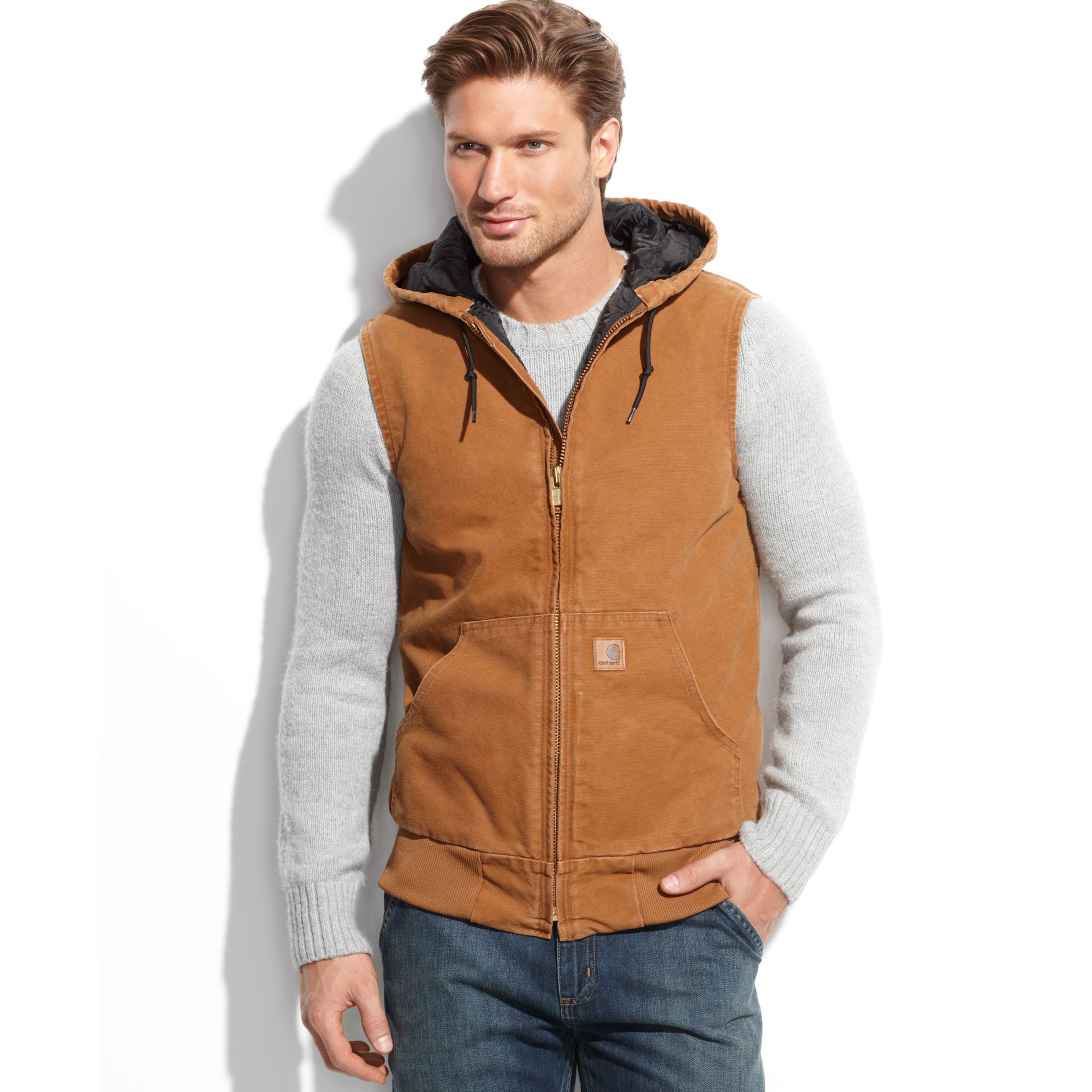 Carhartt Sandsone Hooded Active Vest in Brown for Men | Lyst