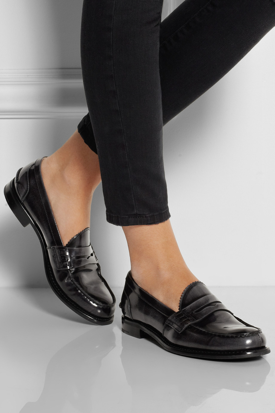 womens black penny loafer shoes