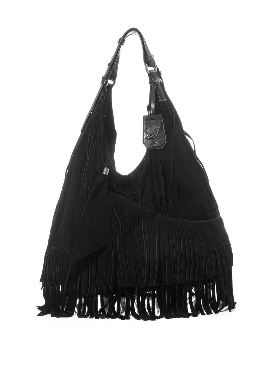 Diane Von Furstenberg Wrap Suede Fringe Bag in Black Lyst