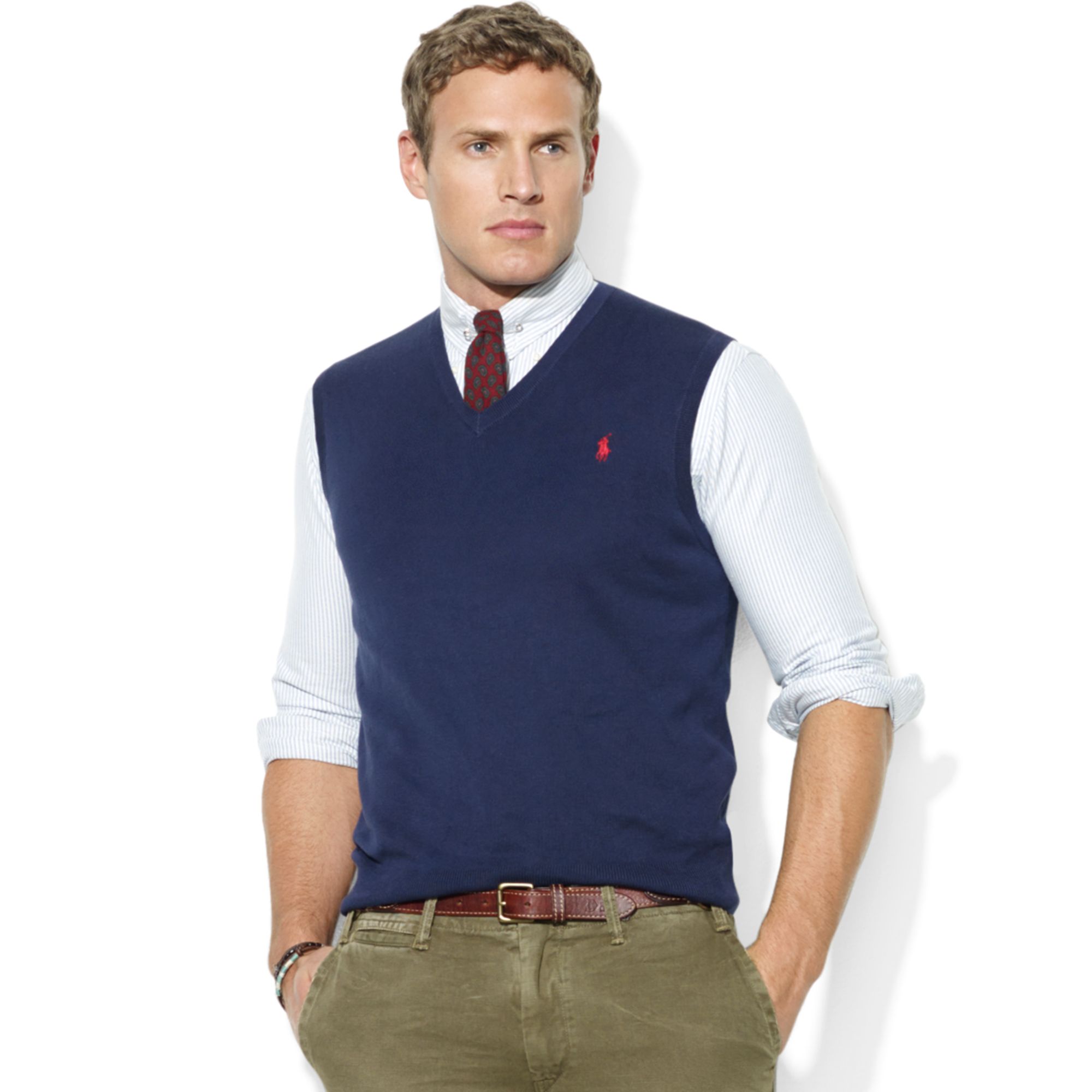 Polo ralph lauren V-Neck Merino Wool Sweater Vest in Blue for Men | Lyst