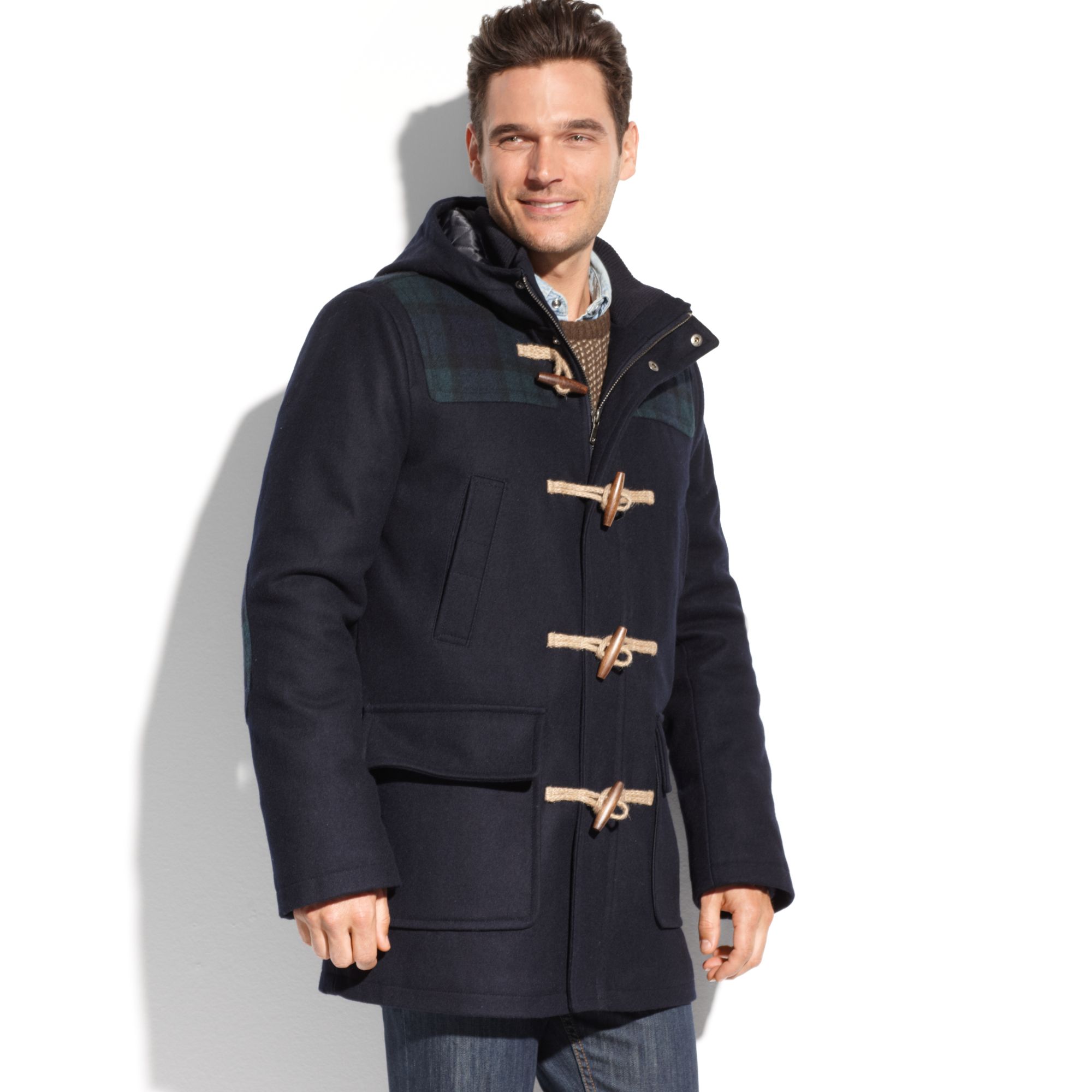 Tommy Hilfiger Melton Wool Hooded Toggle Coat in Navy (Blue) for Men | Lyst