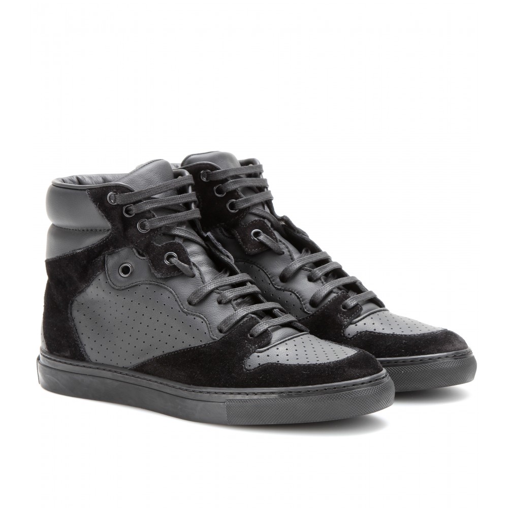 Balenciaga Leather and Suede Hightop Sneakers in Black Lyst