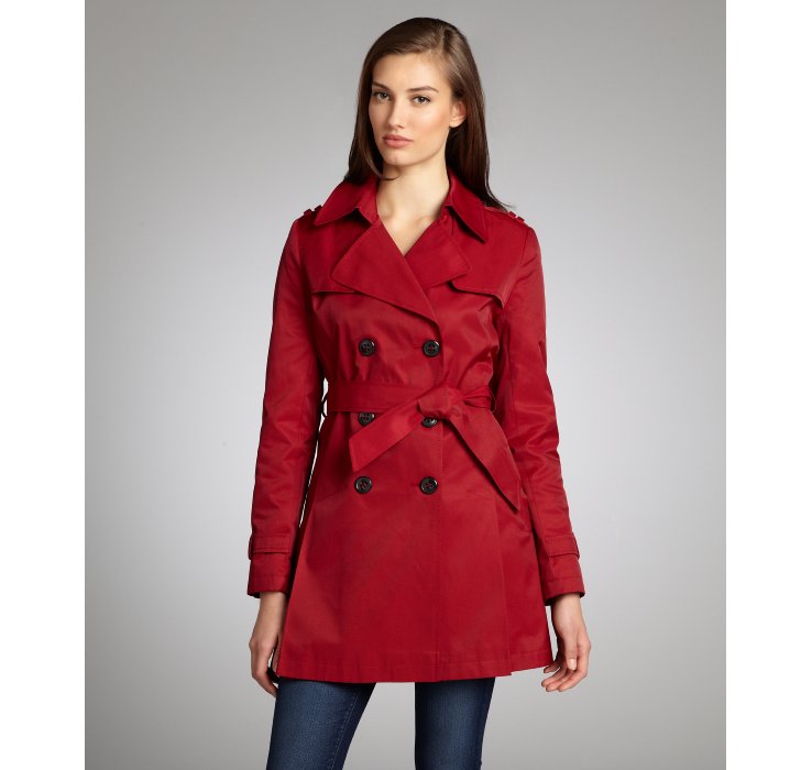 Dkny Double-breasted Belted Trench Coat in Red (wine) | Lyst