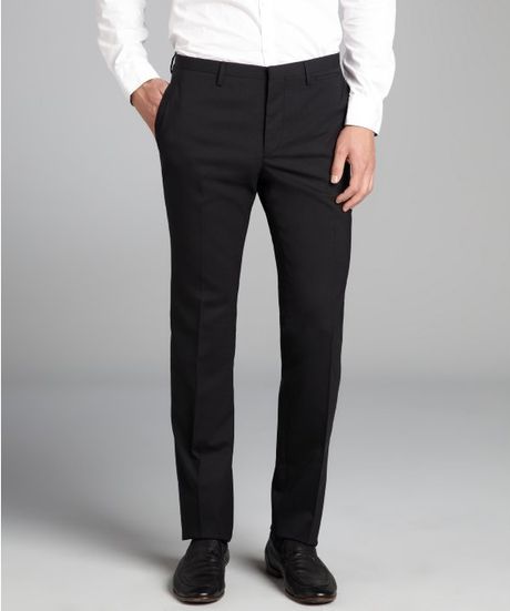 Prada Black Wool Blended Flat Front Straight Leg Dress Pants in Black ...