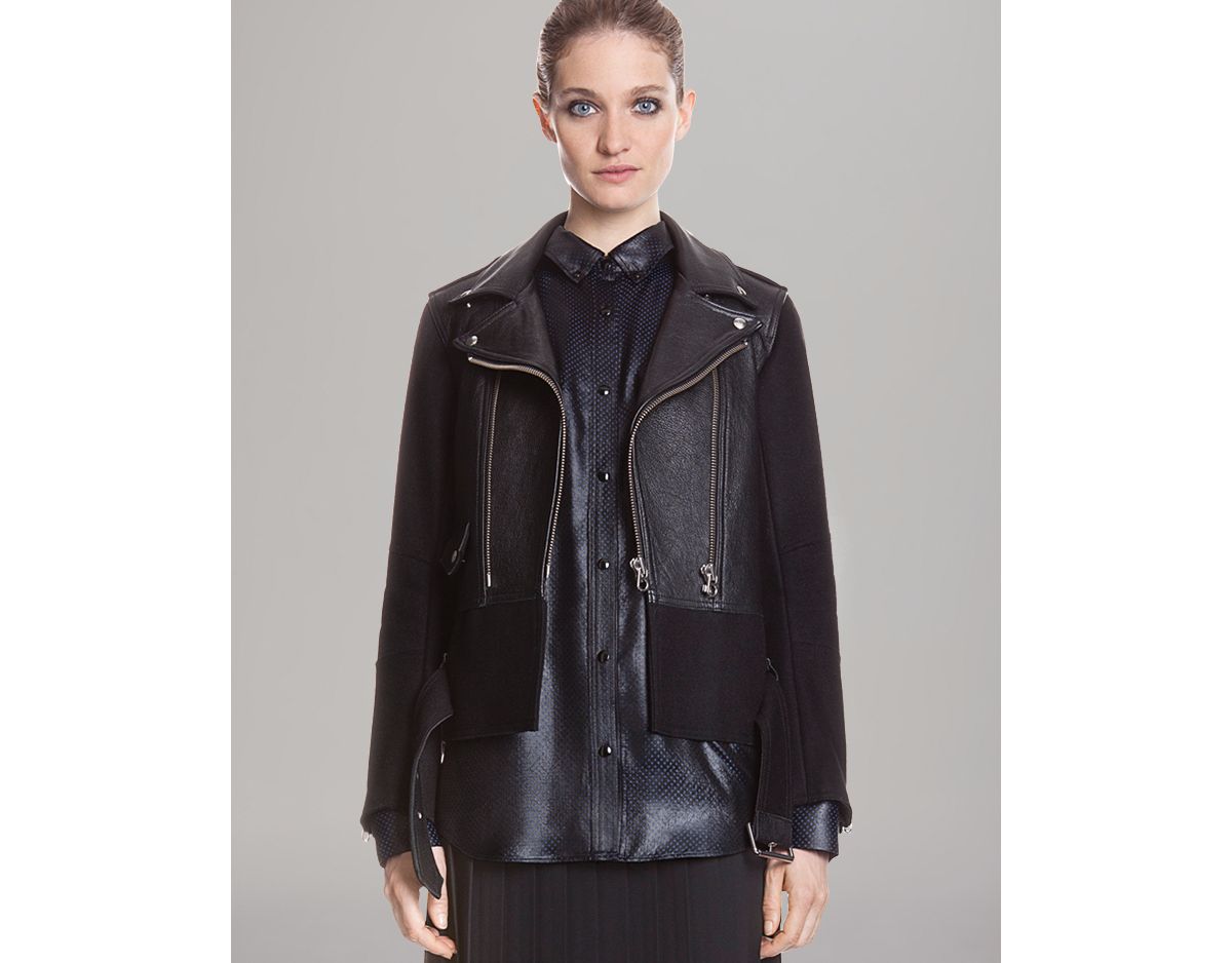 Sandro Jacket Moto Wool Leather in Black - Lyst