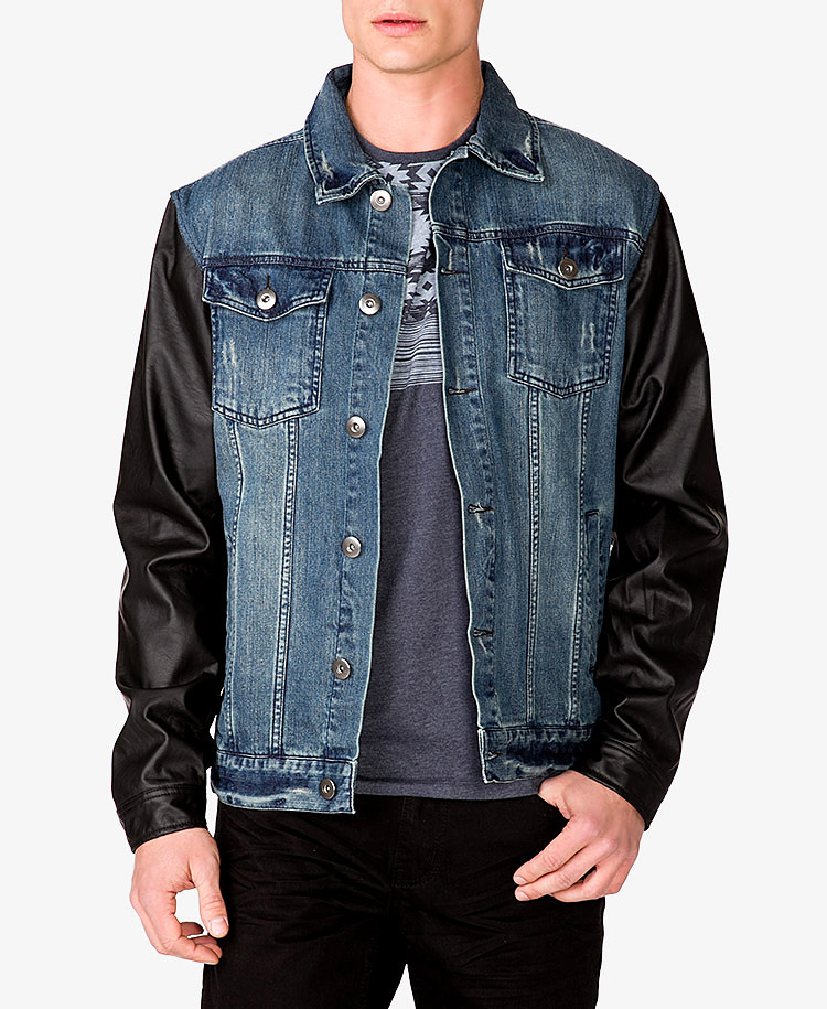 ASOS Maison Scotch Denim Jacket with Leather Sleeves in Black  Lyst