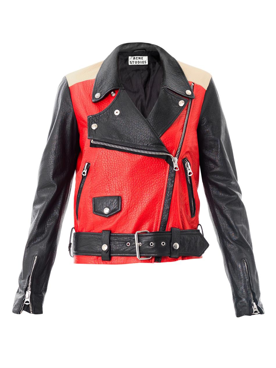 Acne Studios Red Merci Colourblock Leather Jacket For Men